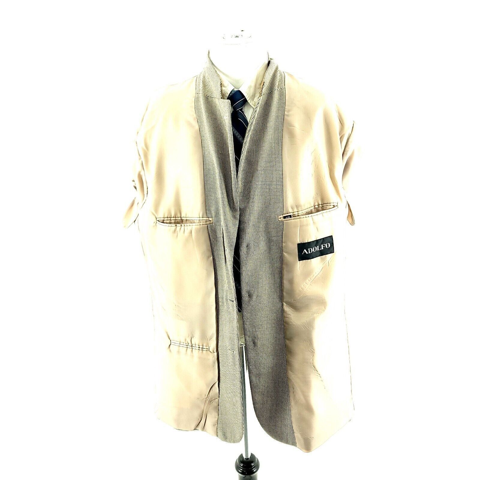 Adolfo Dominguez Adolfo Silk Wool 3 Button Sport Coat 44R Black Tan Nailshead Size 44R - 9 Thumbnail