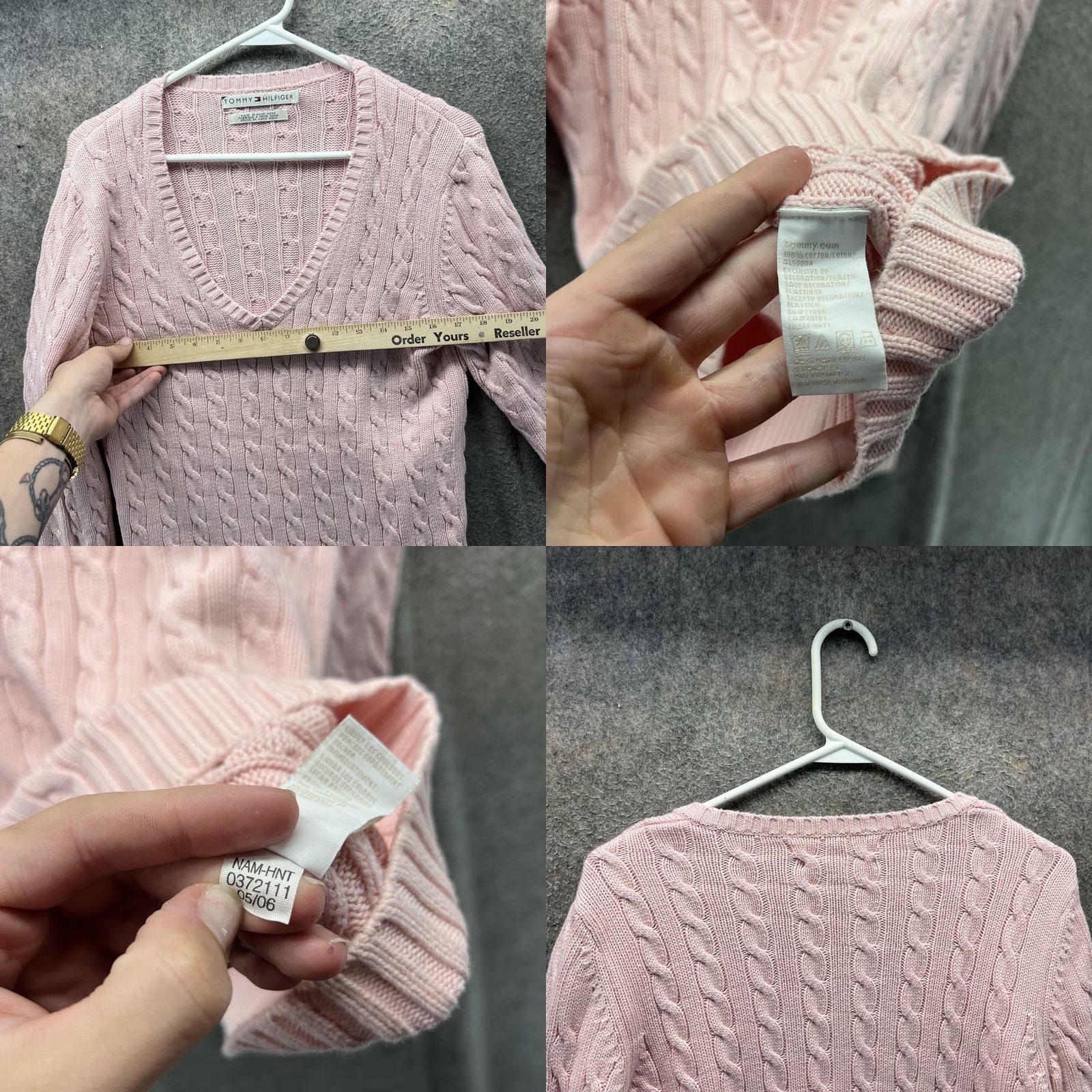Tommy Hilfiger Tommy Hilfiger Sweater Womens Medium Pink Cable Knit V-Neck Pullover Cotton Size M / US 6-8 / IT 42-44 - 8 Thumbnail