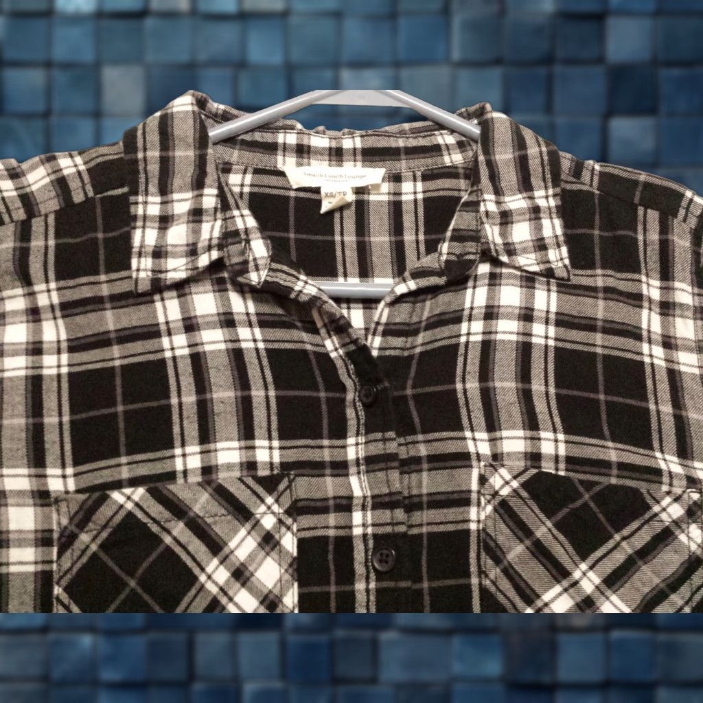 Vintage Beach Lunch Lounge Shirt XS Womens Black Plaid Check Long Sleeve Button-Down Blouse Size XS / US 0-2 / IT 36-38 - 1 Thumbnail