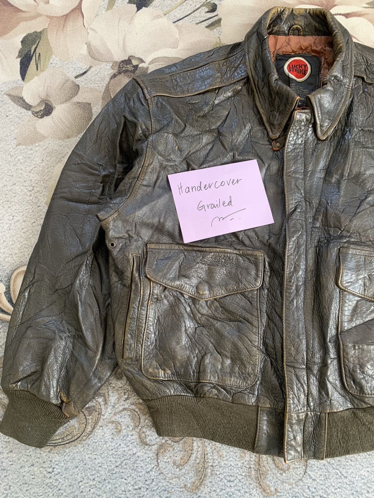 Lucky Brand Vtg Lucky Strike Embossed Logo Leather Jacket Size US L / EU 52-54 / 3 - 3 Thumbnail