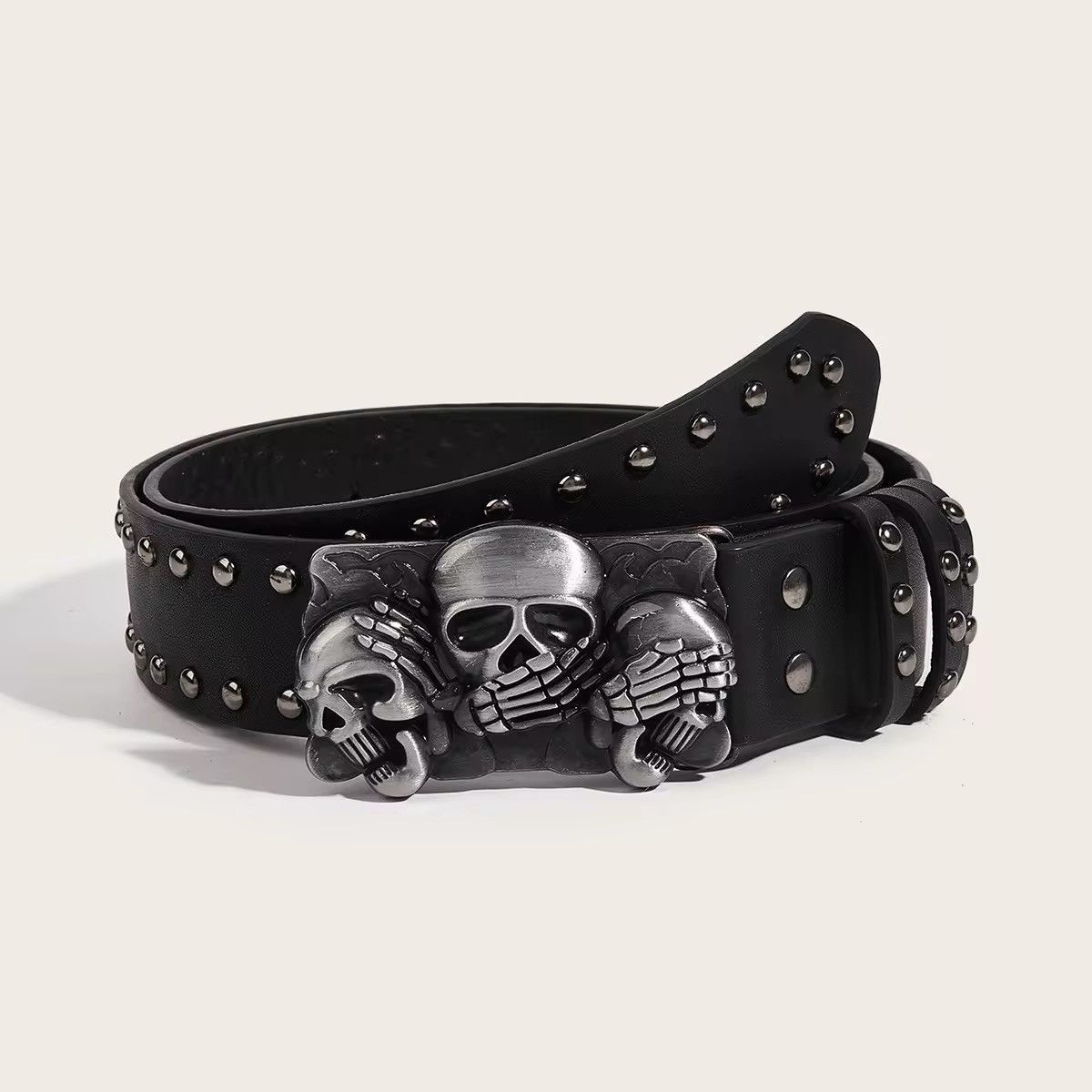 Vintage Retro Trio Skull Rivet Belt Size ONE SIZE - 1 Thumbnail