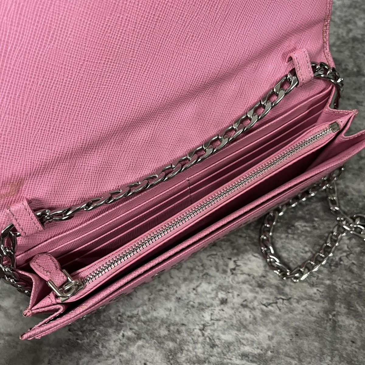 Prada Prada Pink Saffiano Rings Stud Clutch Chain Crossbody Size ONE SIZE - 15 Thumbnail