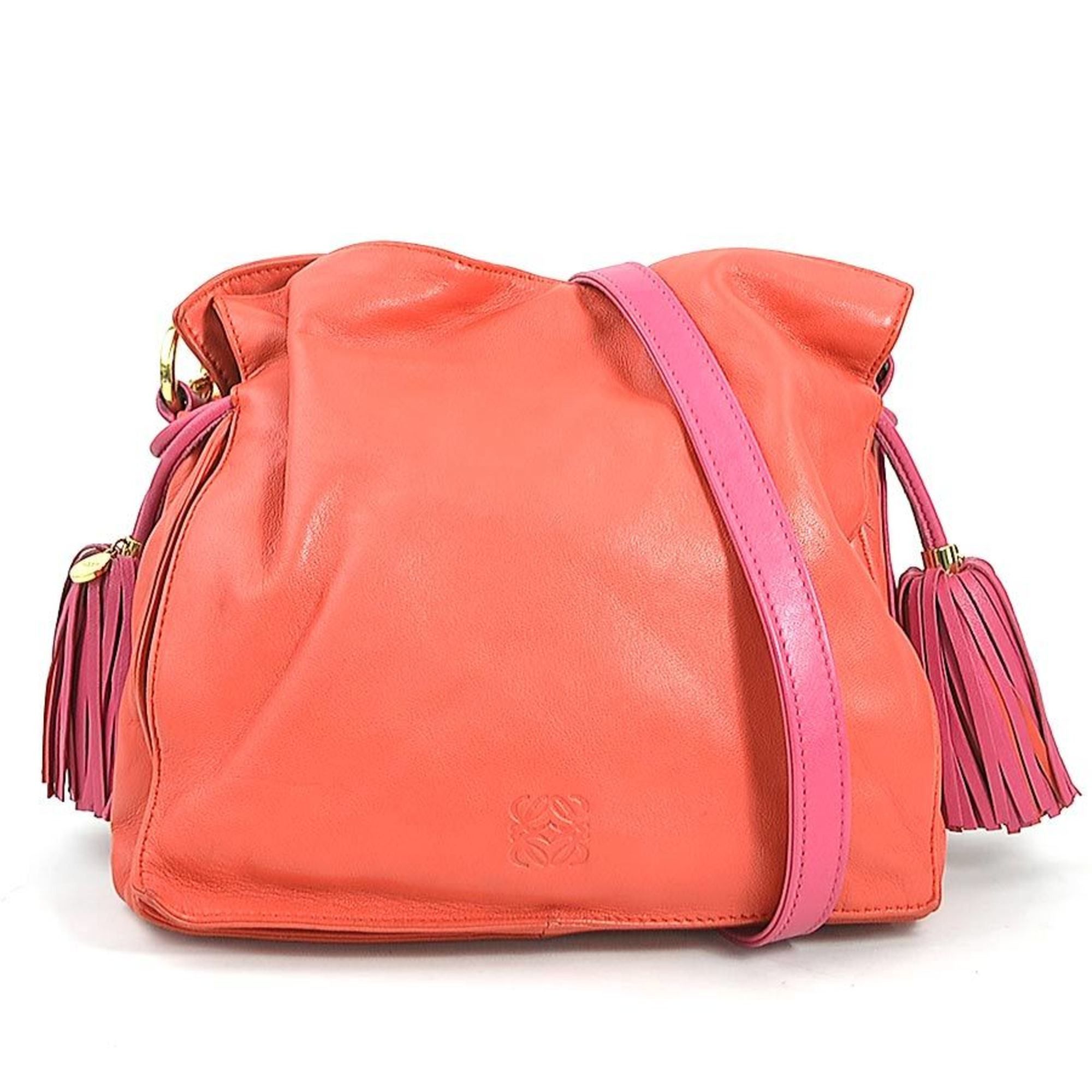 Loewe Shoulder Bag Flamenco Leather Orange Red Magenta Gold Women's E60279A
