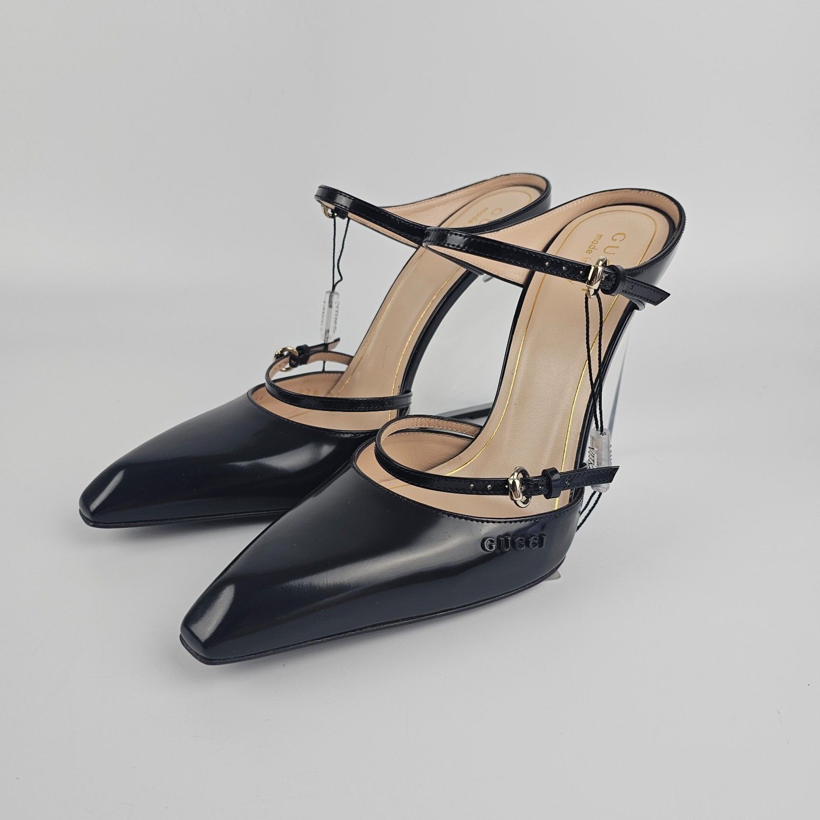 GUCCI $1590 Black 110mm Wedge Mules New & Authentic (Women's