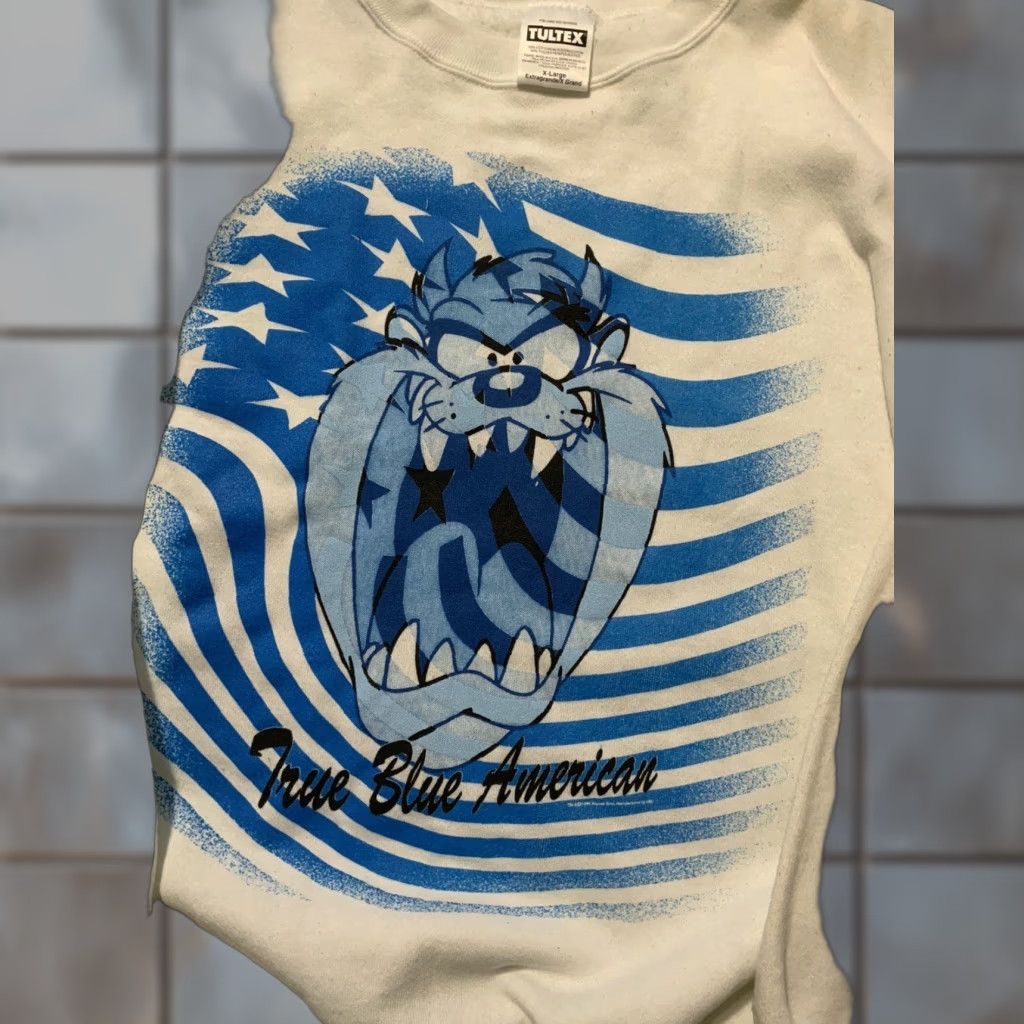 Tultex VINTAGE Tultex Looney Tunes Taz Tasmanian Devil True Blue Crewneck Sweatshirt XL Men White 90s Pullover I? Size US XL / EU 56 / 4 - 1 Thumbnail