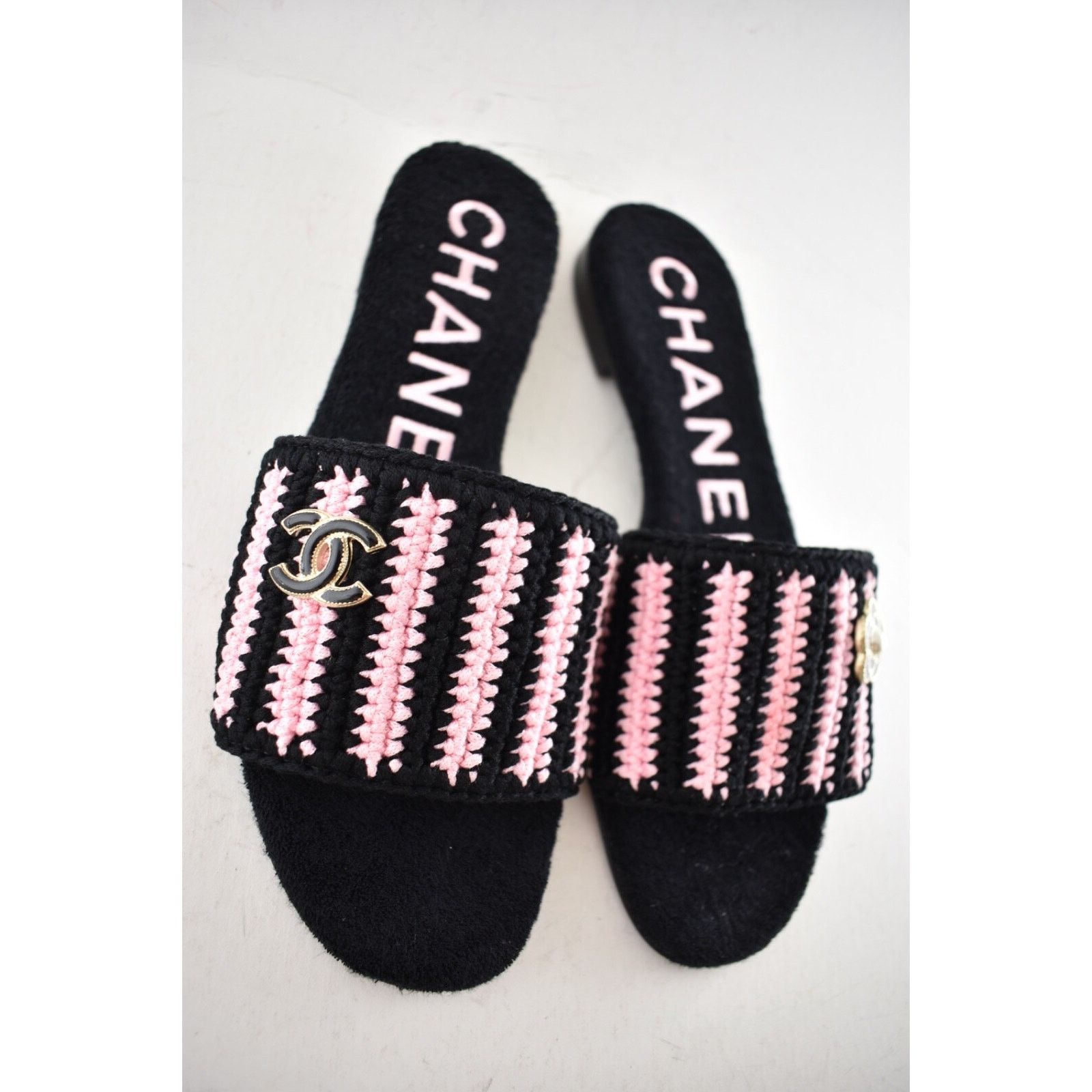 Chanel Chanel 24M Black Pink Crochet Stripe Camellia Flower Logo Size US 9 / IT 39 - 8 Thumbnail