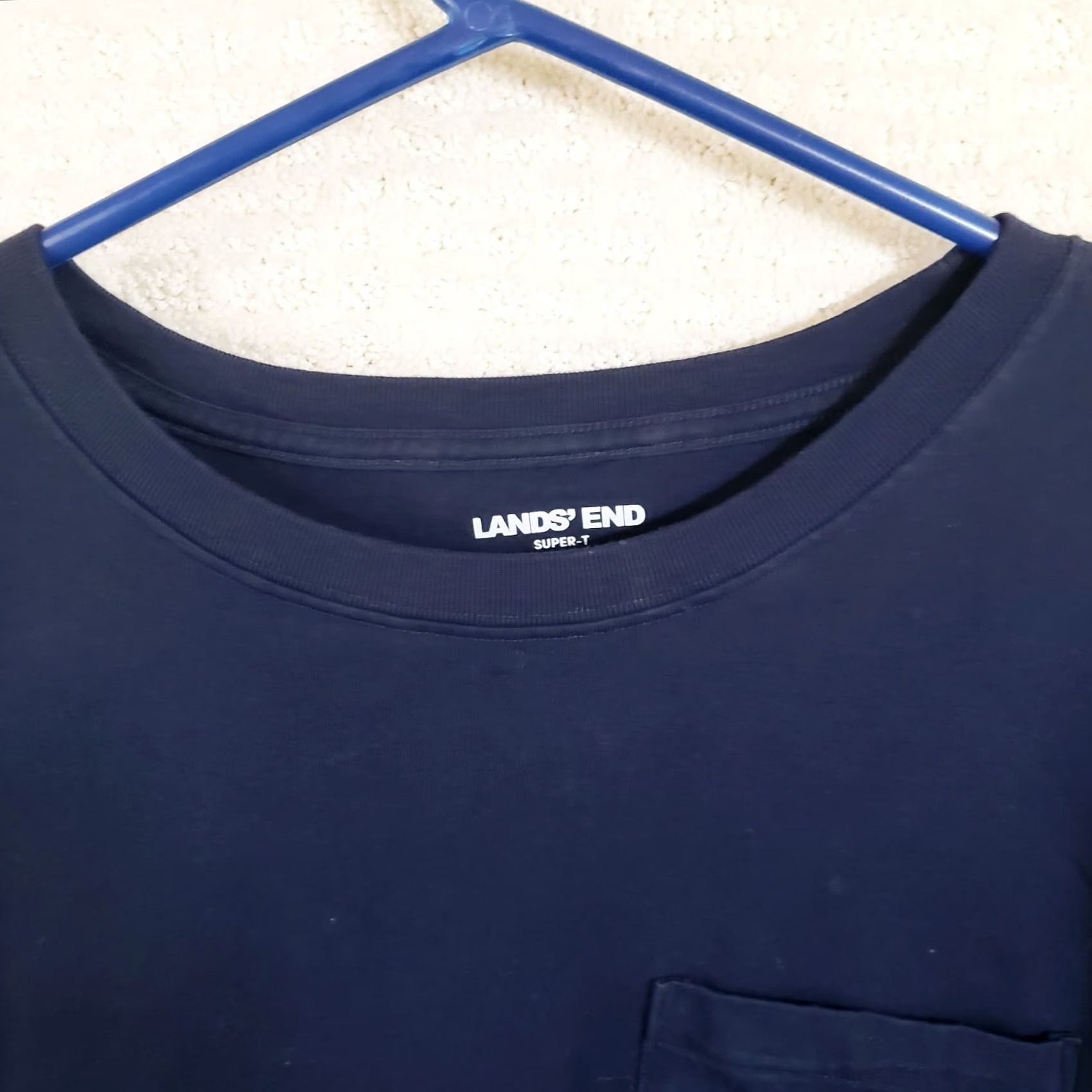 Lands' End Lands' End Men’s Super-T Long Sleeve T-Shirt Navy Blue XXL Regular Pocket 100% Cotton Jersey Crew Neck Shirt Men Size US XXL / EU 58 / 5 - 4 Thumbnail