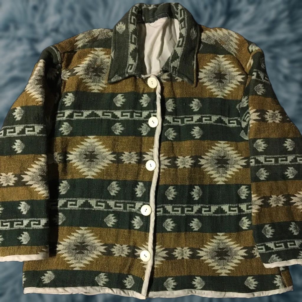 Native Vtg 90s Aztec Woven Jacket M L Native Coat Vaporwave Tribal Retro 80s AOP Grunge Size M / US 6-8 / IT 42-44 - 1 Thumbnail