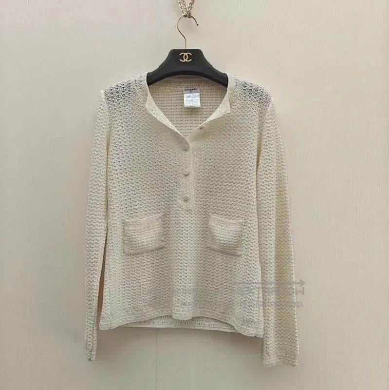 Chanel Chanel Cream Cotton Blend Long Sleeve Top . Size L / US 10 / IT 46 - 1 Thumbnail