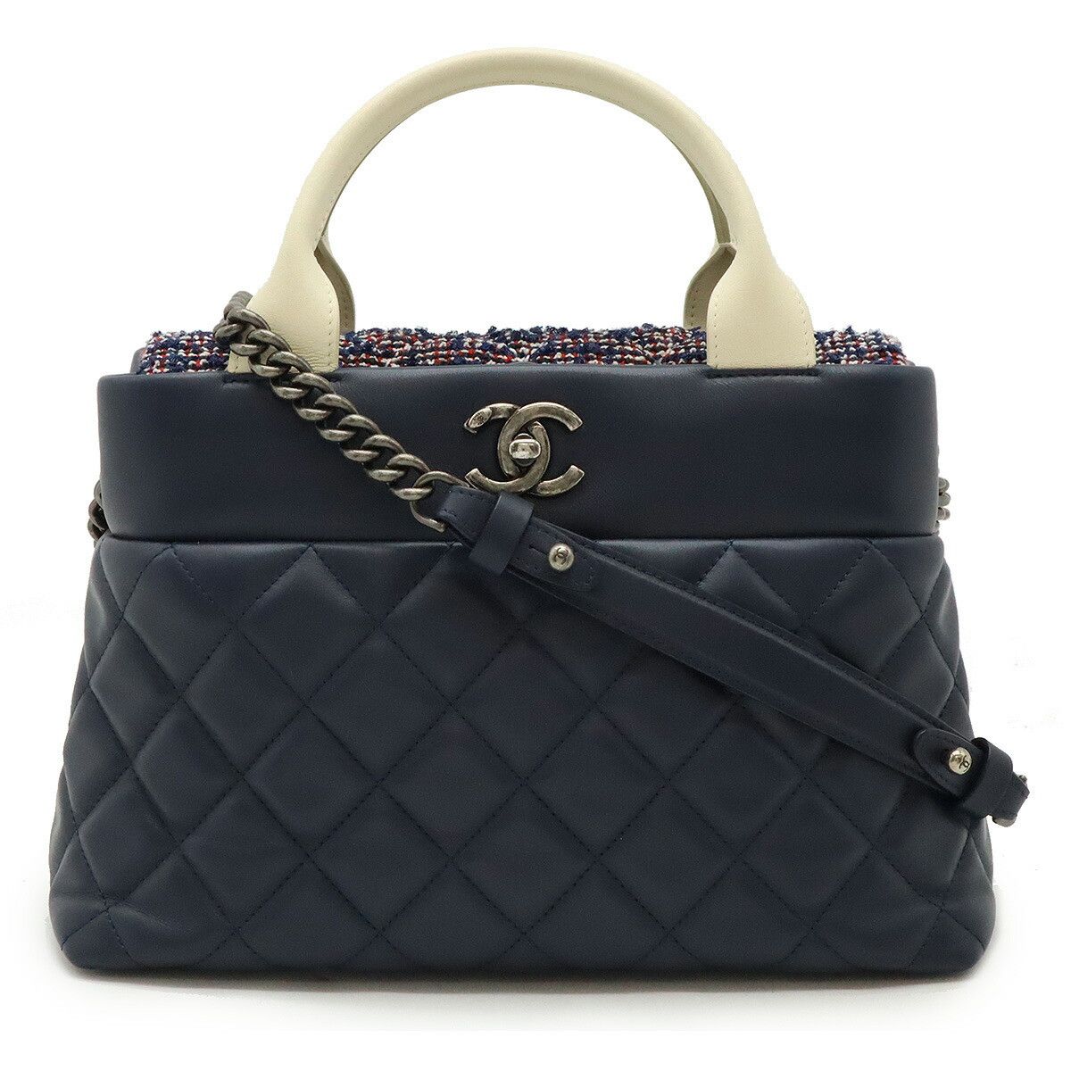 Chanel Chanel Tweed Matelasse 2Way Handbag Leather Shoulder Bag in Blue, Women's