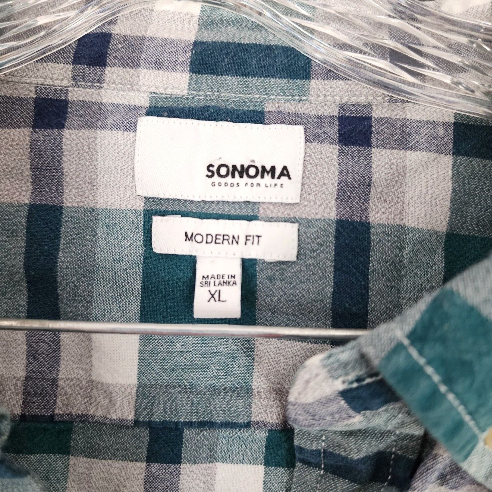 Vintage Sonoma Mens Modern Fit Plaid Button Up Long Sleeve Green Gray XL Size US XL / EU 56 / 4 - 4 Thumbnail