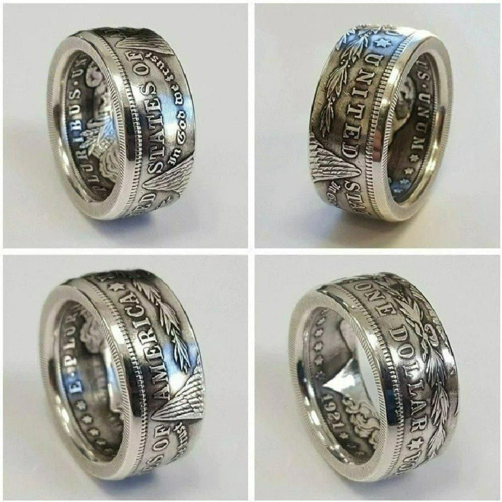 Designer 1921 Morgan Silver Dollar 'Heads' Coin Silver Retro Ring Size ONE SIZE - 8 Thumbnail