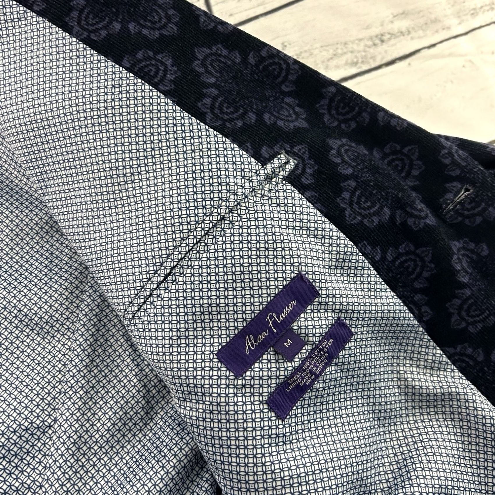 Vintage Alan Flusser Blazer Jacket Men M Corduroy Floral Blue Two-Button Notch Lapel Vintage No N/A Size 40R - 5 Thumbnail