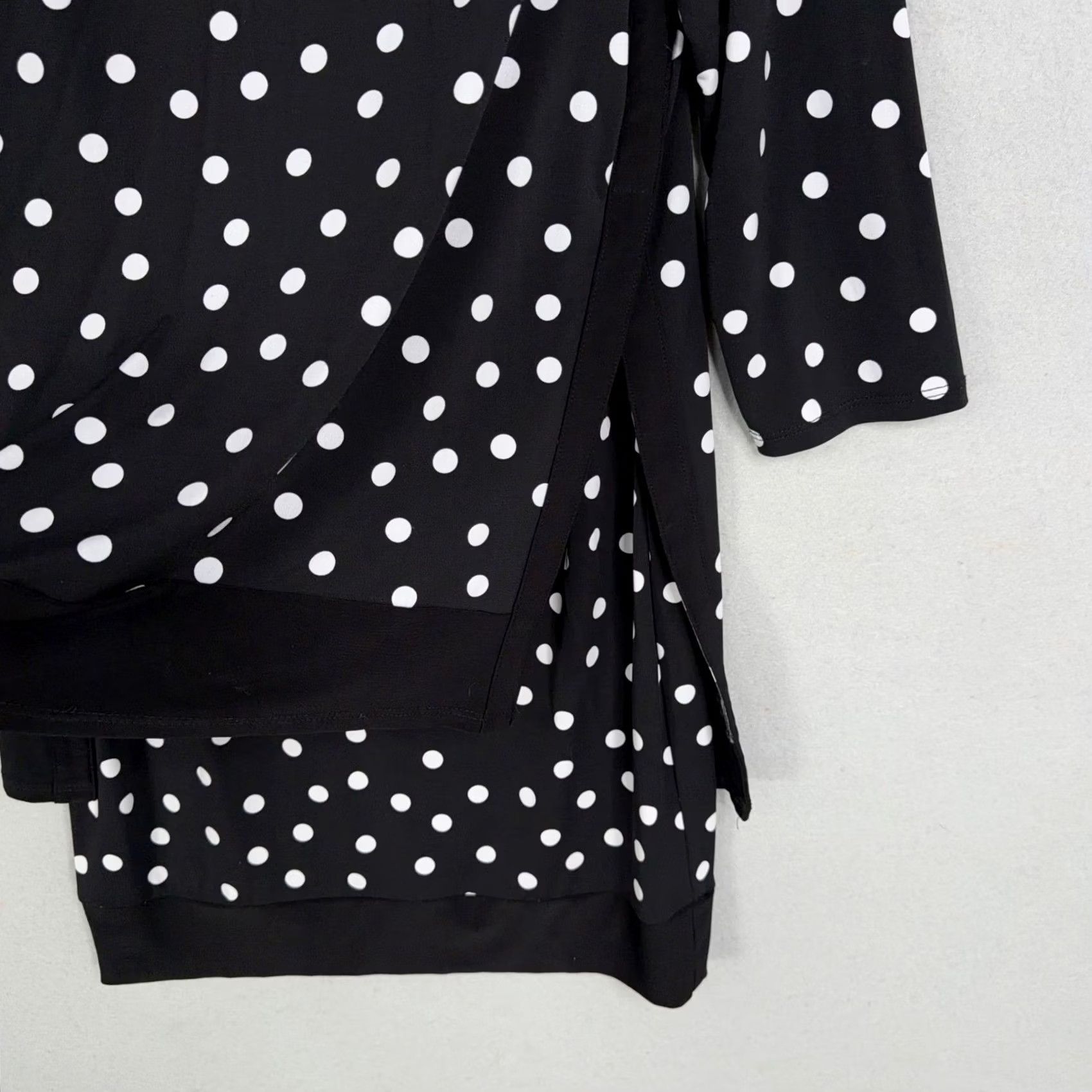 Vintage VINTAGE? Frank Lyman Dress Womens 10 Black Polka Dot Layered Asymmetrical Career Chic Size L / US 10 / IT 46 - 2 Thumbnail