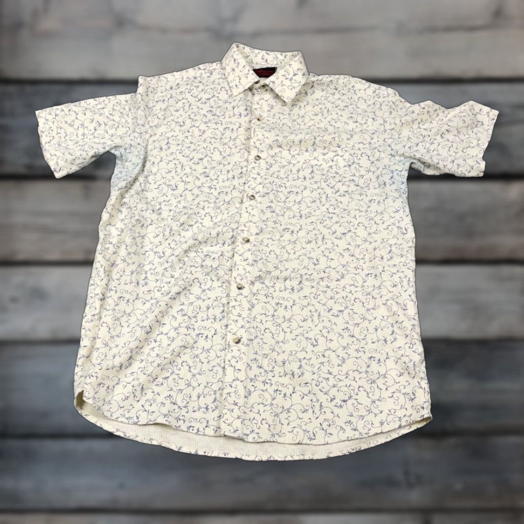 Etro VINTAGE Shirt Adult Large Ivory Paisley Button-Front Short Sleeve Cotton Retro 90s Hipster Festival Casual Mens Size US L / EU 52-54 / 3 - 1 Thumbnail