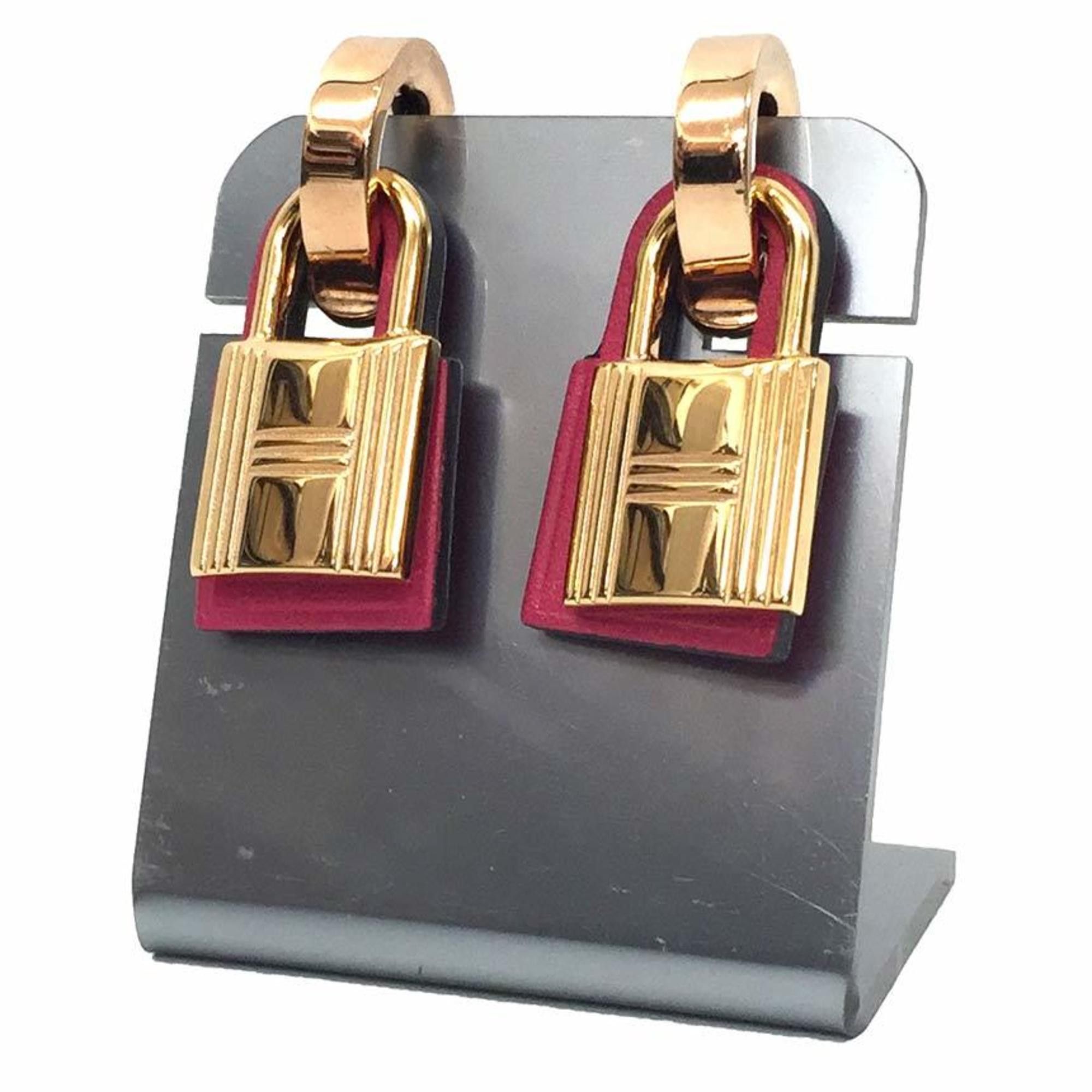 Hermes Hermes Padlock Earrings "O'Kelly" PM Rose Gold/Magenta Y Stamp 2020 Size ONE SIZE - 1 Thumbnail