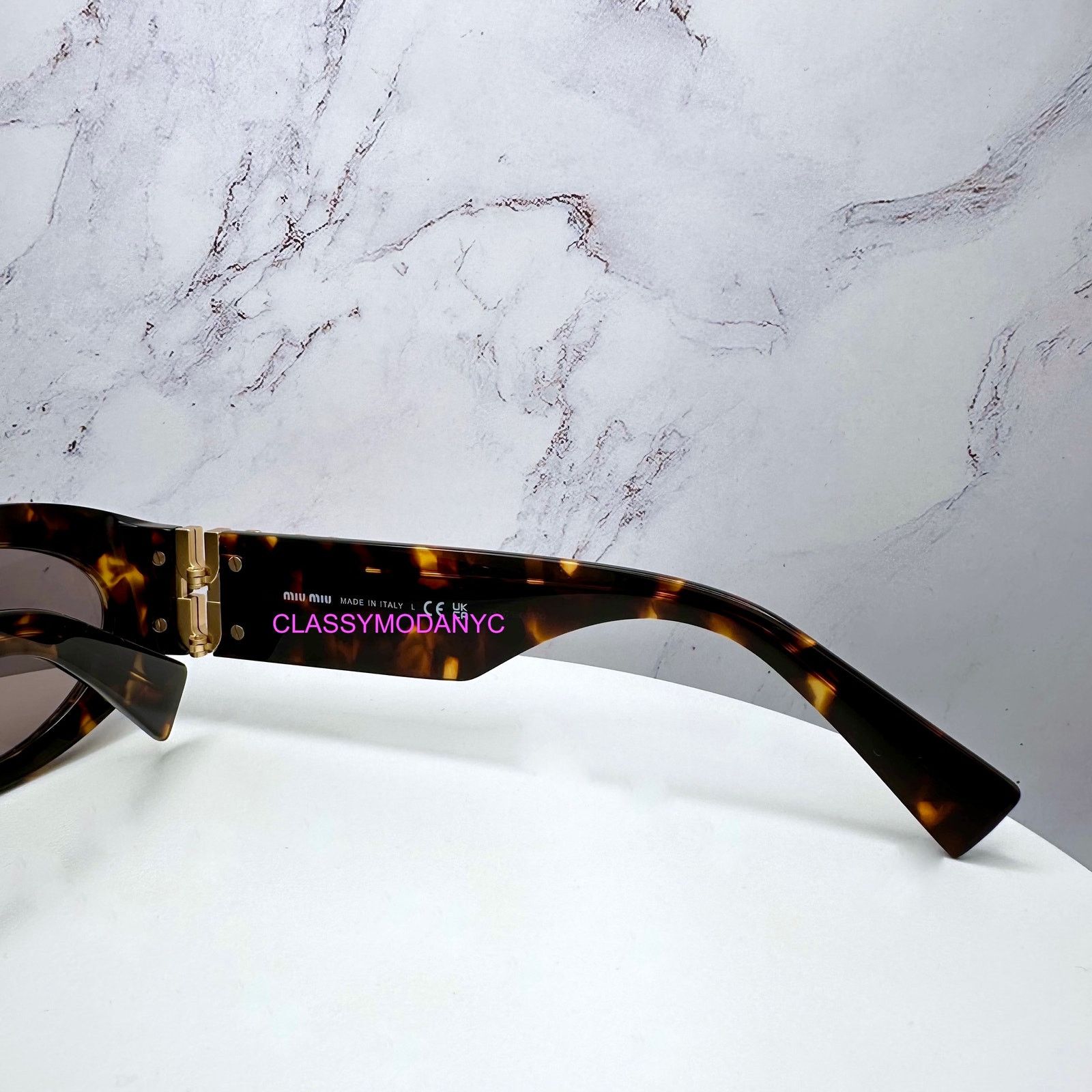 Miu Miu New MIU MIU Sunglasses Brown Tortoise Shell Oval Gold Logo Size ONE SIZE - 11 Thumbnail