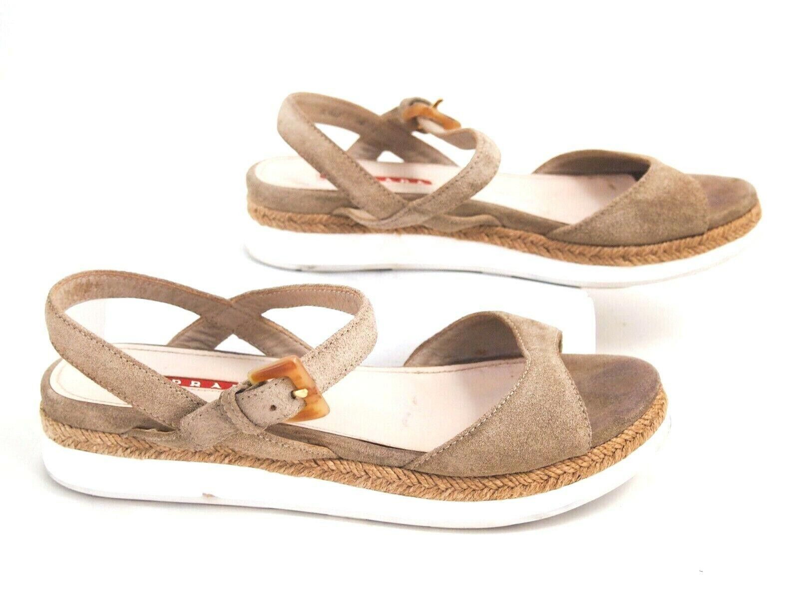 Prada Prada Open Toe Sandals Beige Suede Womens US 6 EU 36 Size US 6 / IT 36 - 2 Thumbnail
