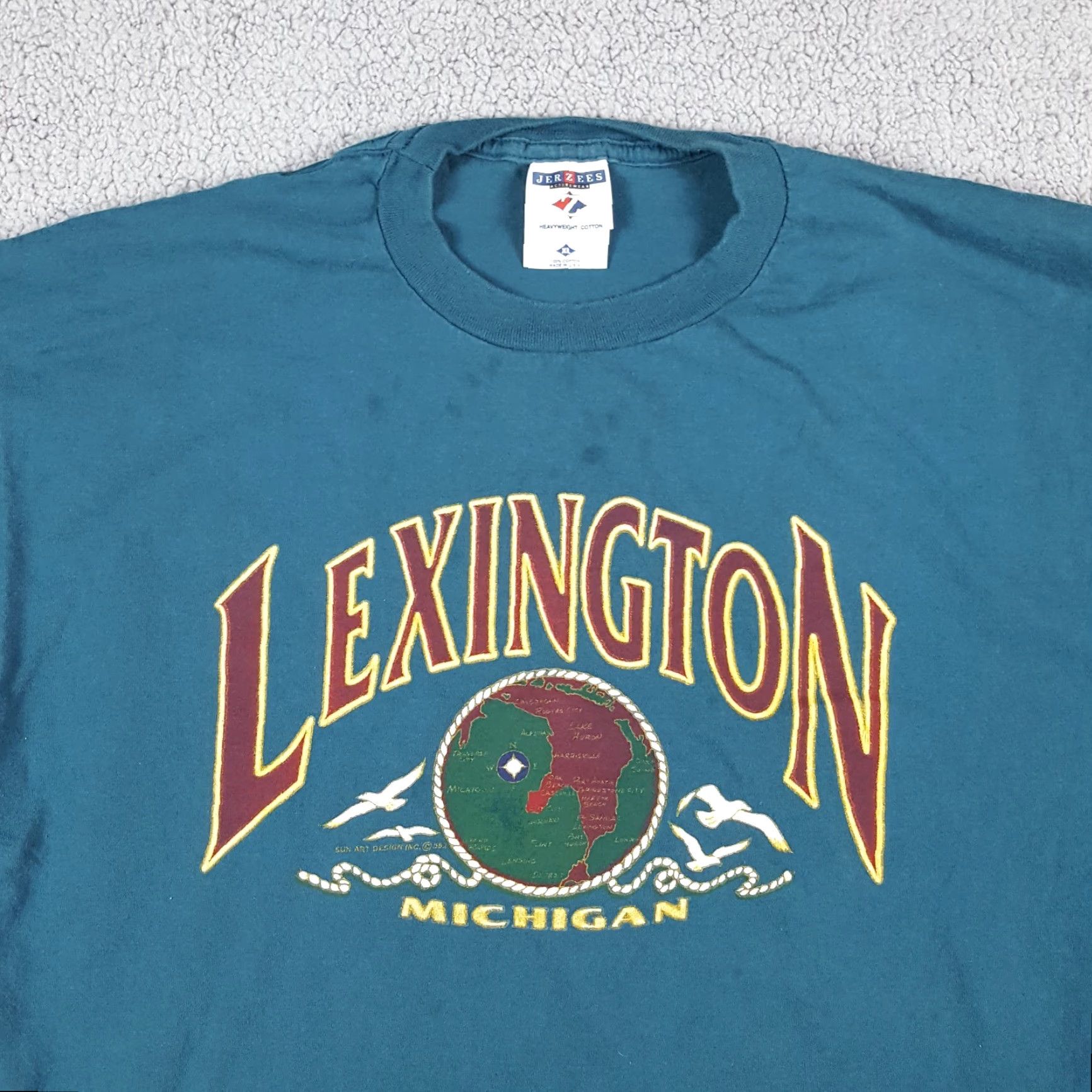 Jerzees VINTAGE JERZEES 90s Globe Map T-Shirt Men's XL Faded Green Retro Cotton Size US XL / EU 56 / 4 - 2 Thumbnail