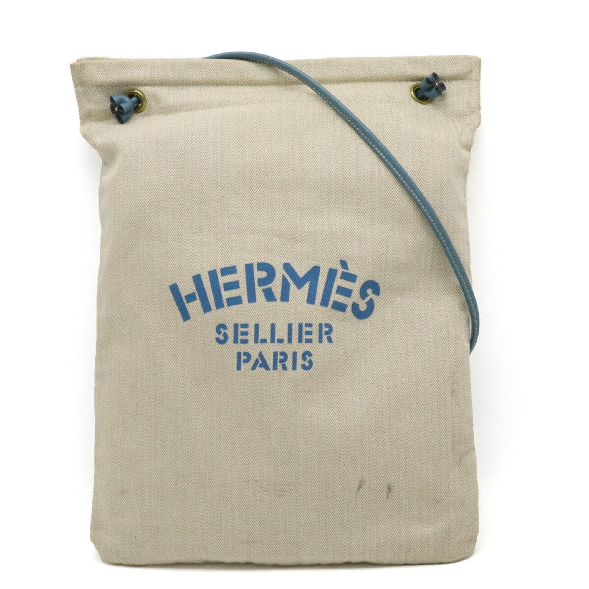 image of Hermes Sac Aline Gm Shoulder Bag Toile Chevron Leather Natural Light Blue, Women's