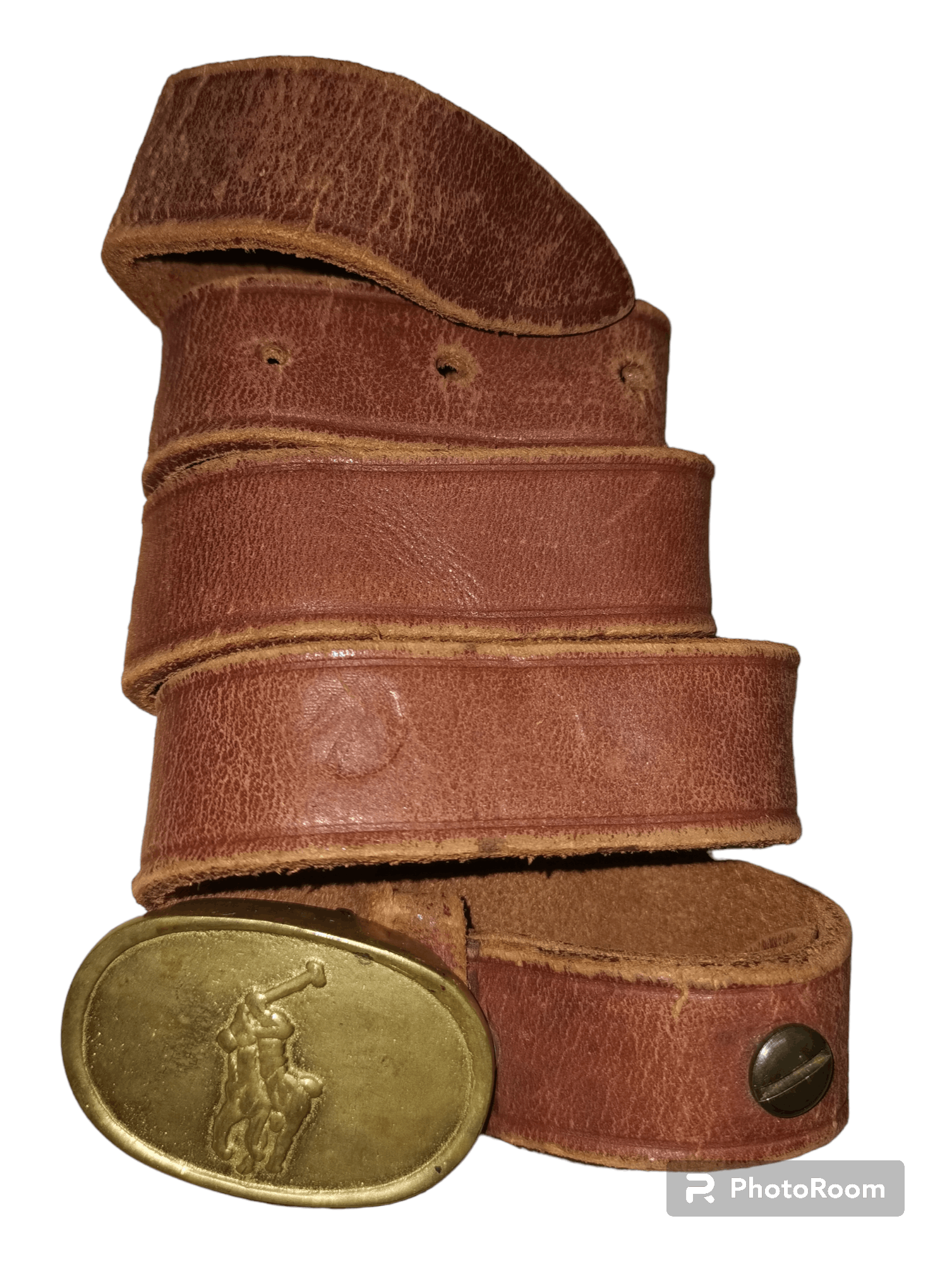 Pre-owned Polo Ralph Lauren Vintage Polo Leather Belt With Solid Brass Buckle In Brown