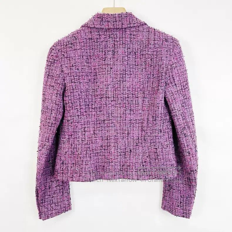 Chanel Chanel 22P purple plaid soft tweed lapel short small fragr Size XS / US 0-2 / IT 36-38 - 2 Thumbnail
