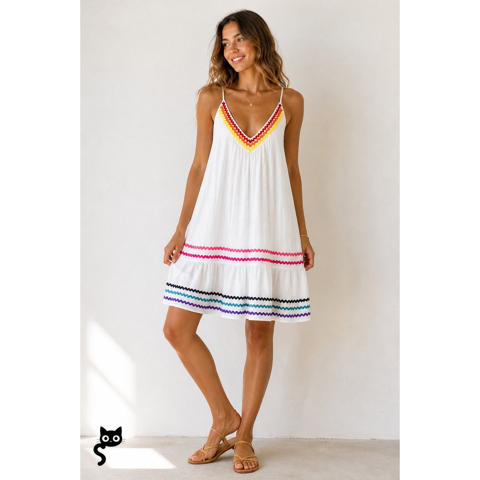 Other 9 Seed St Tropez Rainbow Trim VNeck Mini Pleats Sun Dress OS Size ONE SIZE - 3 Thumbnail