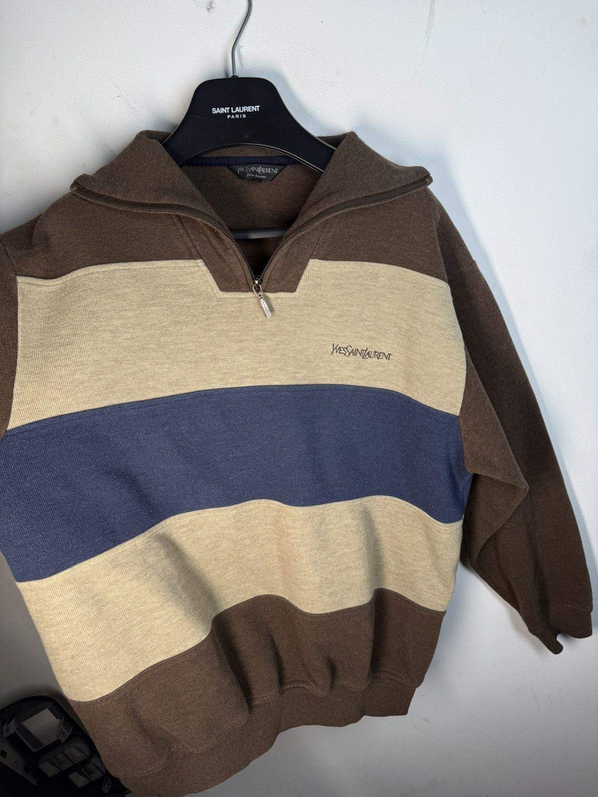 Yves Saint Laurent 90s YSL Sweatshirt 1/4 Quarter Zip Brown Vintage Sweater Size US L / EU 52-54 / 3 - 12 Thumbnail