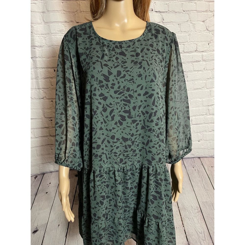 Other Gilli Chiffon 3/4 Sleeve Green Dress SIze 2X Size XXL / US 16-18 / IT 52-54 - 2 Thumbnail
