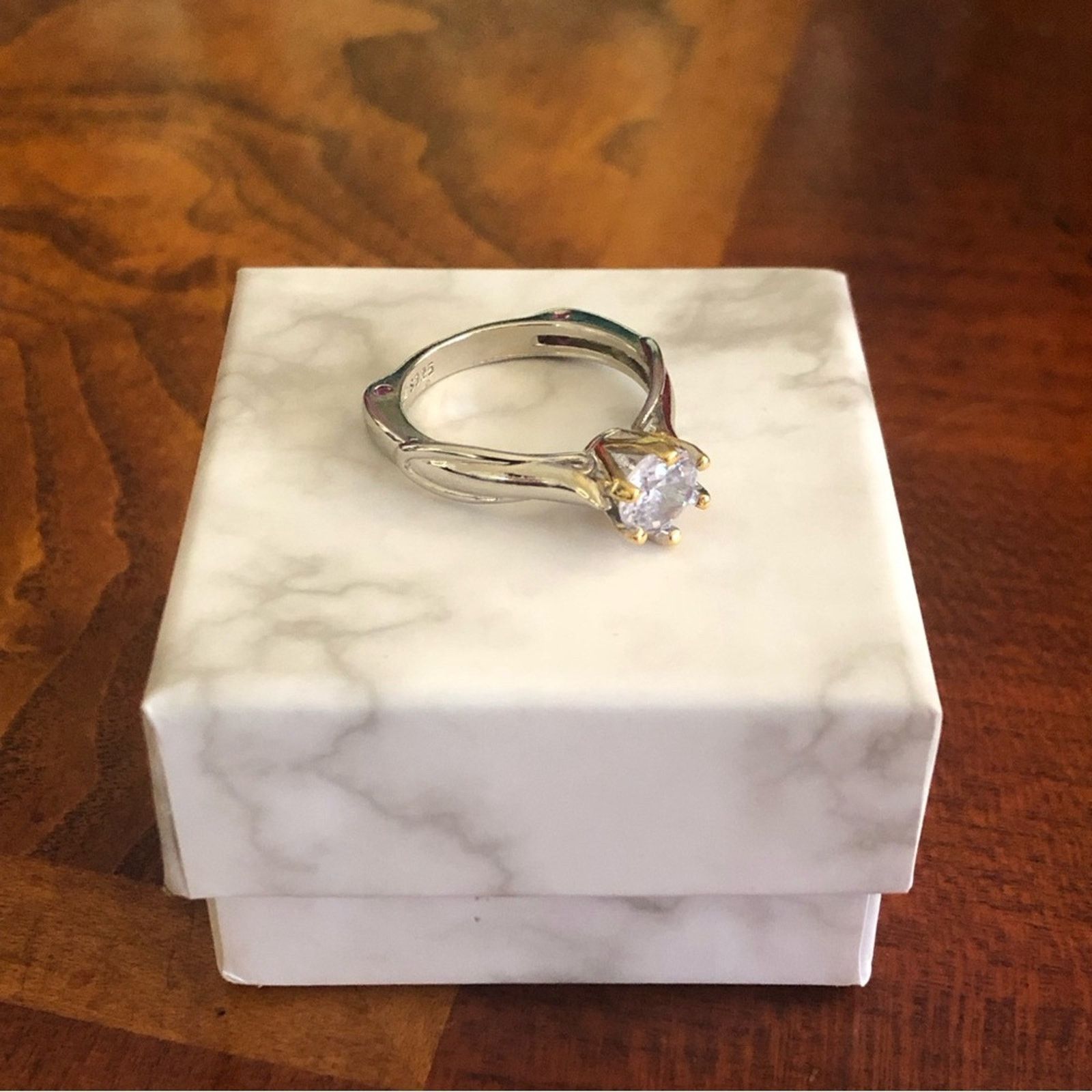Jewelry 18kt gold and sterling silver 7mm CZ cocktail ring 8 NIB Size ONE SIZE - 4 Thumbnail