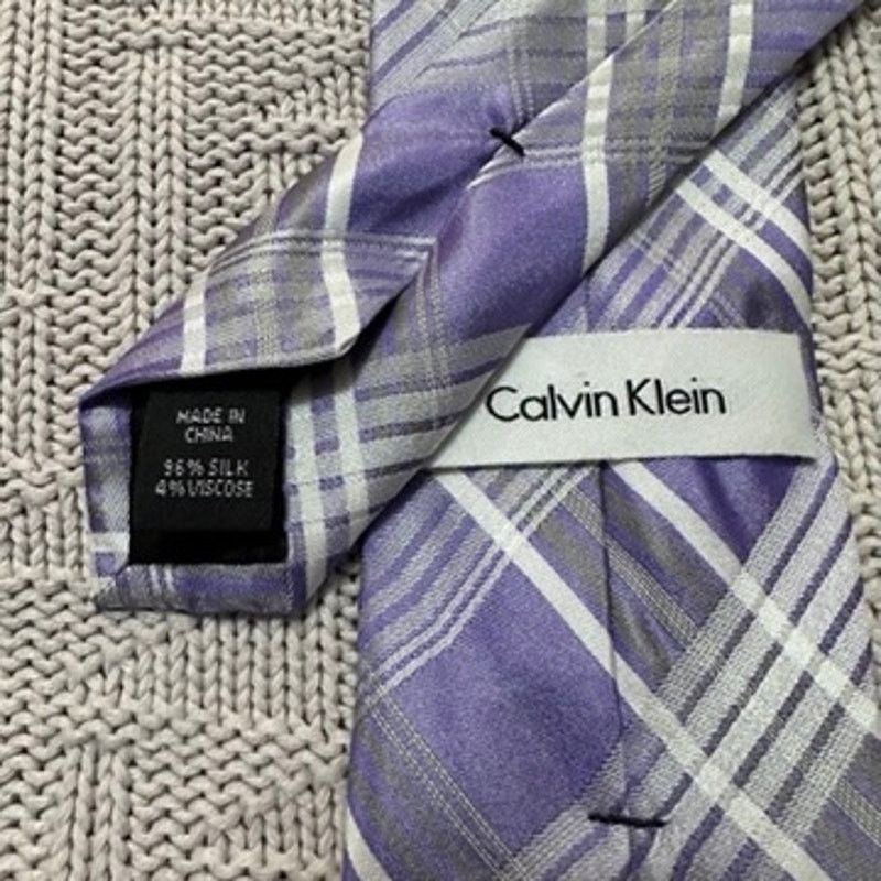 Calvin Klein Calvin Klein purple plaid silk tie Size ONE SIZE - 2 Thumbnail