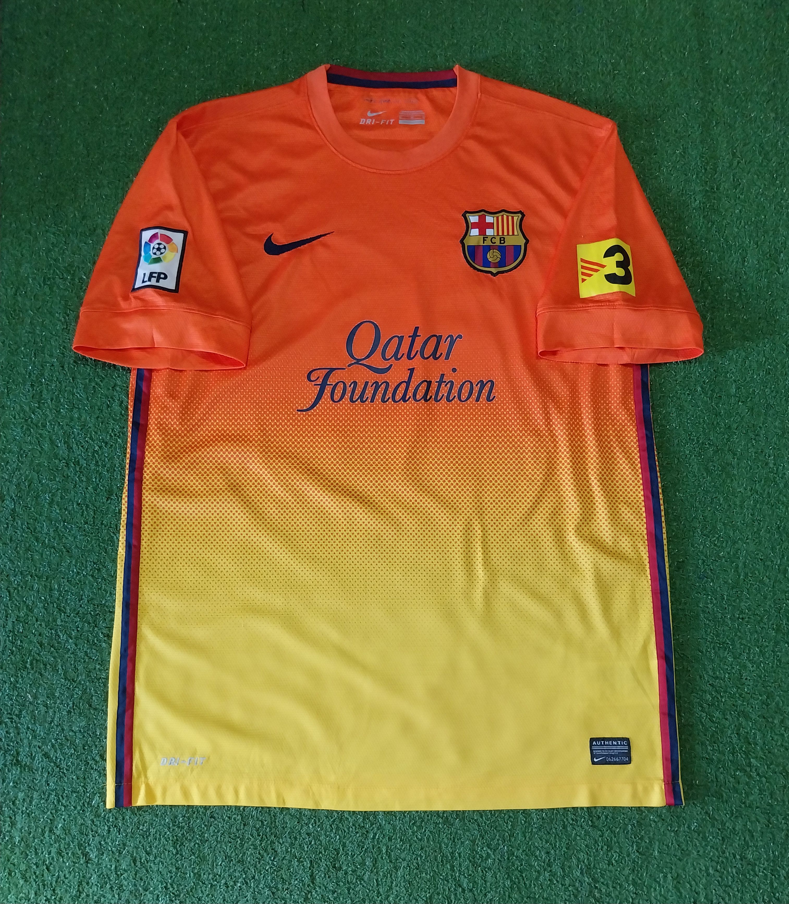 image of Nike x Soccer Jersey Barcelona Away 2012/2013 Lionel Messi Jersey Football in Orange/Yellow (Size M