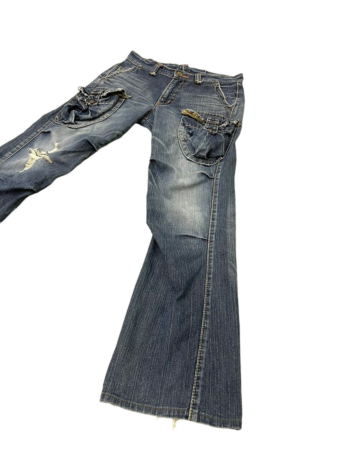 Japanese Brand Flare Jeans Edwin Cargo Faded Distress Boot Cut 8🟦8 Size US 32 / EU 48 - 3 Thumbnail
