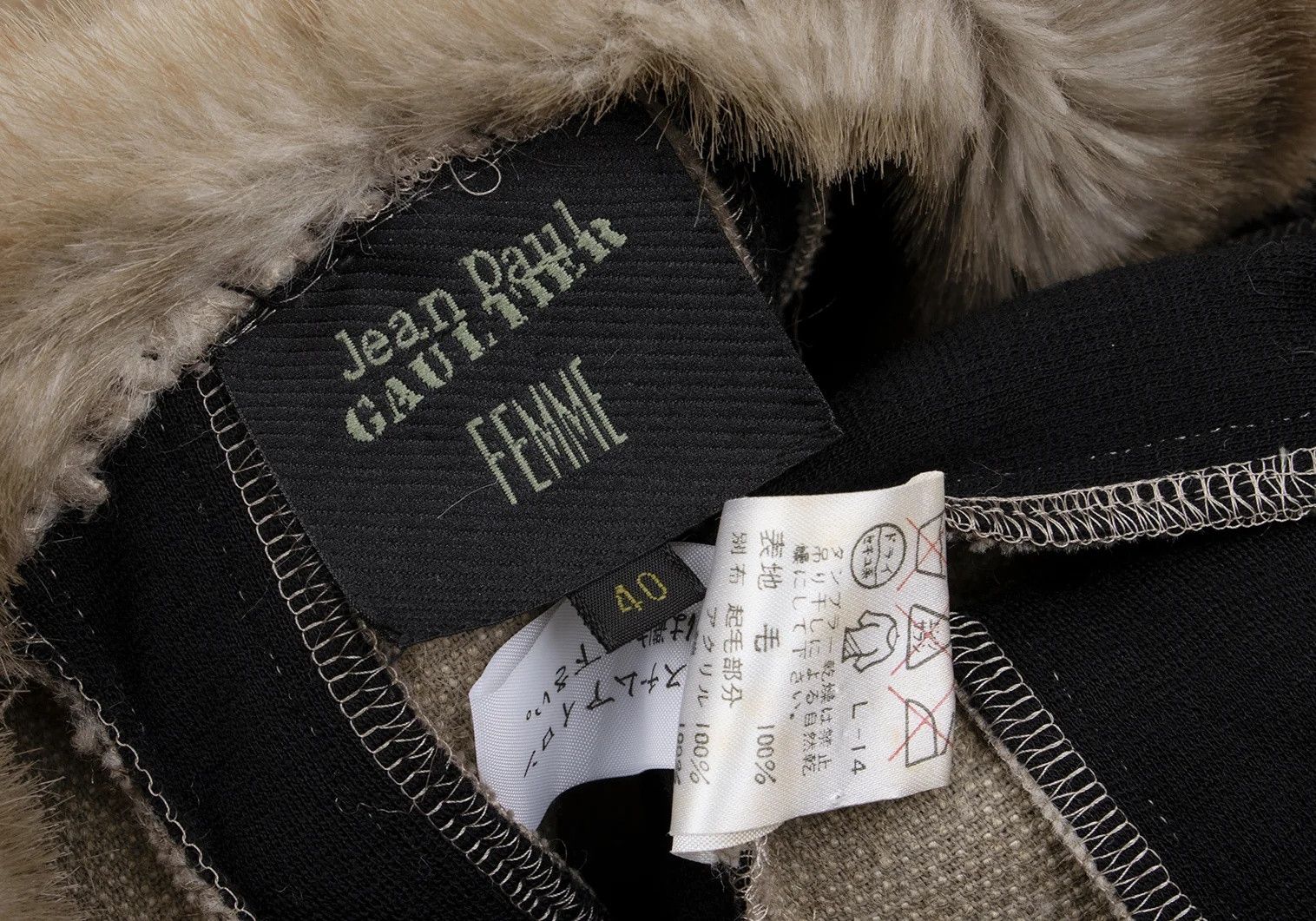 Jean Paul Gaultier Fur Striped Double Zip Coat in Beige and Black Size US XXL / EU 58 / 5 - 15 Thumbnail