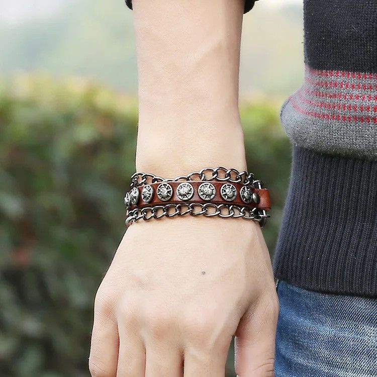 Other Leather Round Skull Handmade Skeleton Bangles Bracelets Size ONE SIZE - 2 Thumbnail