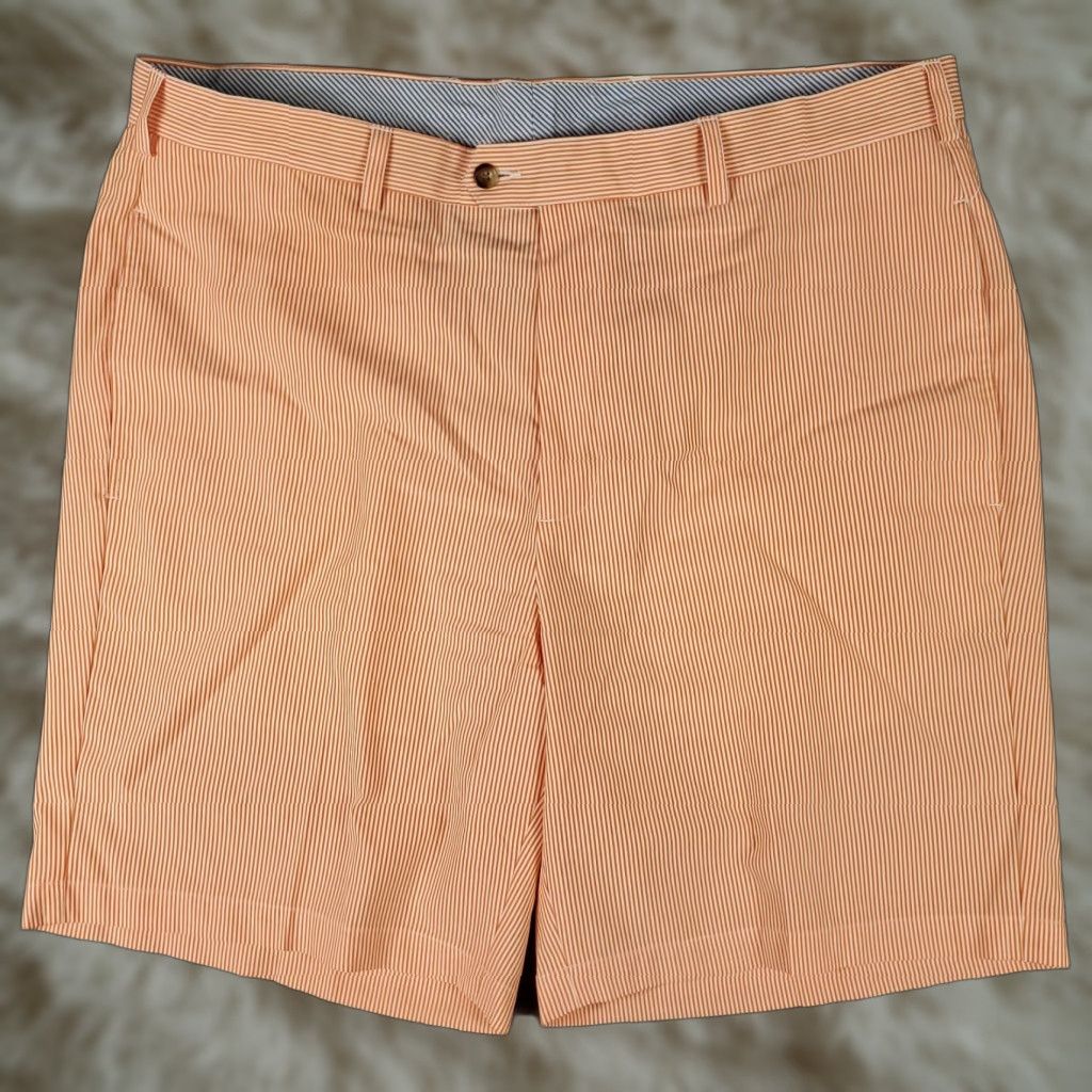 Vintage Donald Ross Shorts Mens Size 40 Orange Striped Polyester Golf Flat Front Chino Shirt Size US 40 / EU 56 - 1 Thumbnail