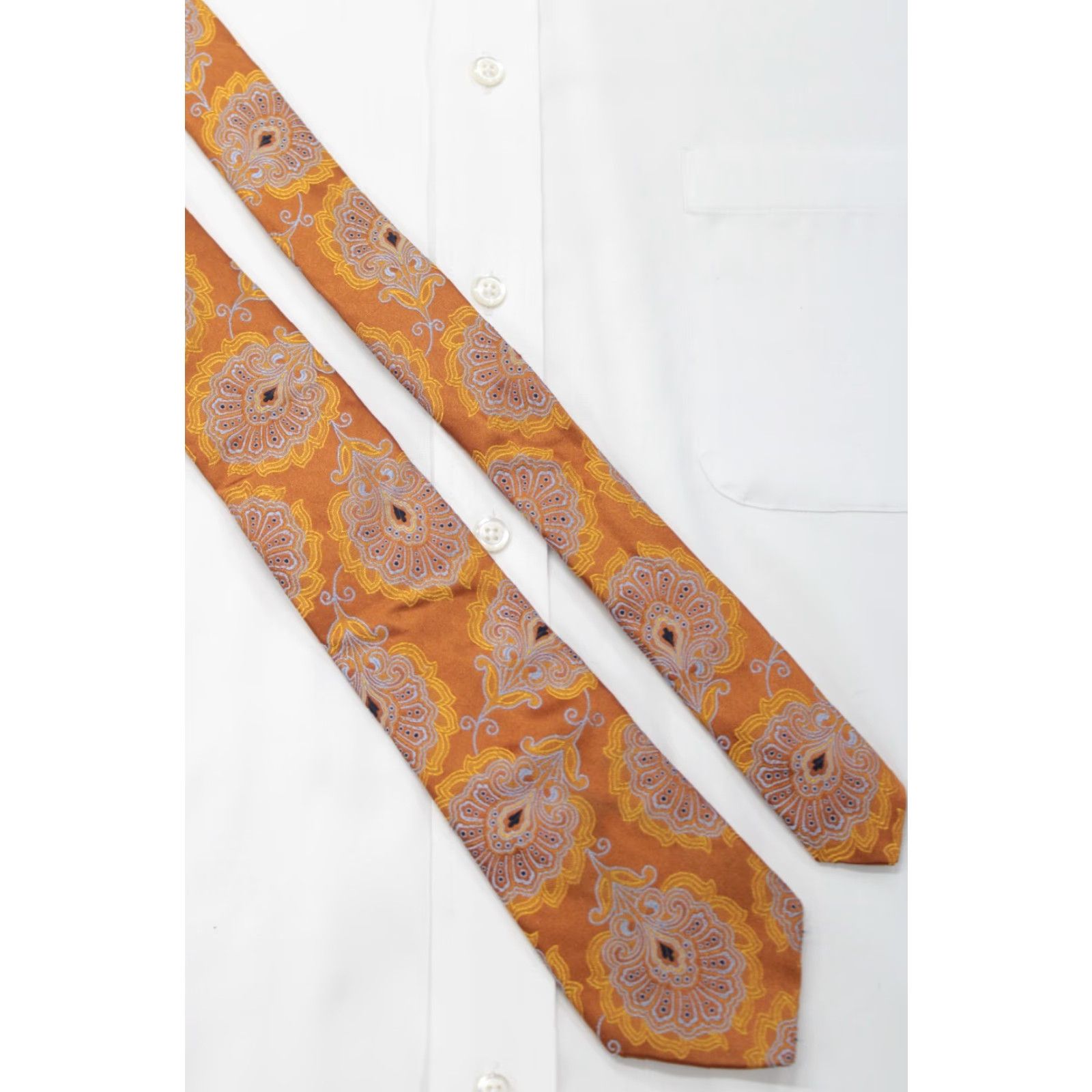 Ike Behar IKE BEHAR Tie Men Silk Necktie Orange Floral Geometric Handmade USA 59" 3" Classic Designer Abstract Vintage No (Pre-Owned) Size ONE SIZE - 3 Thumbnail