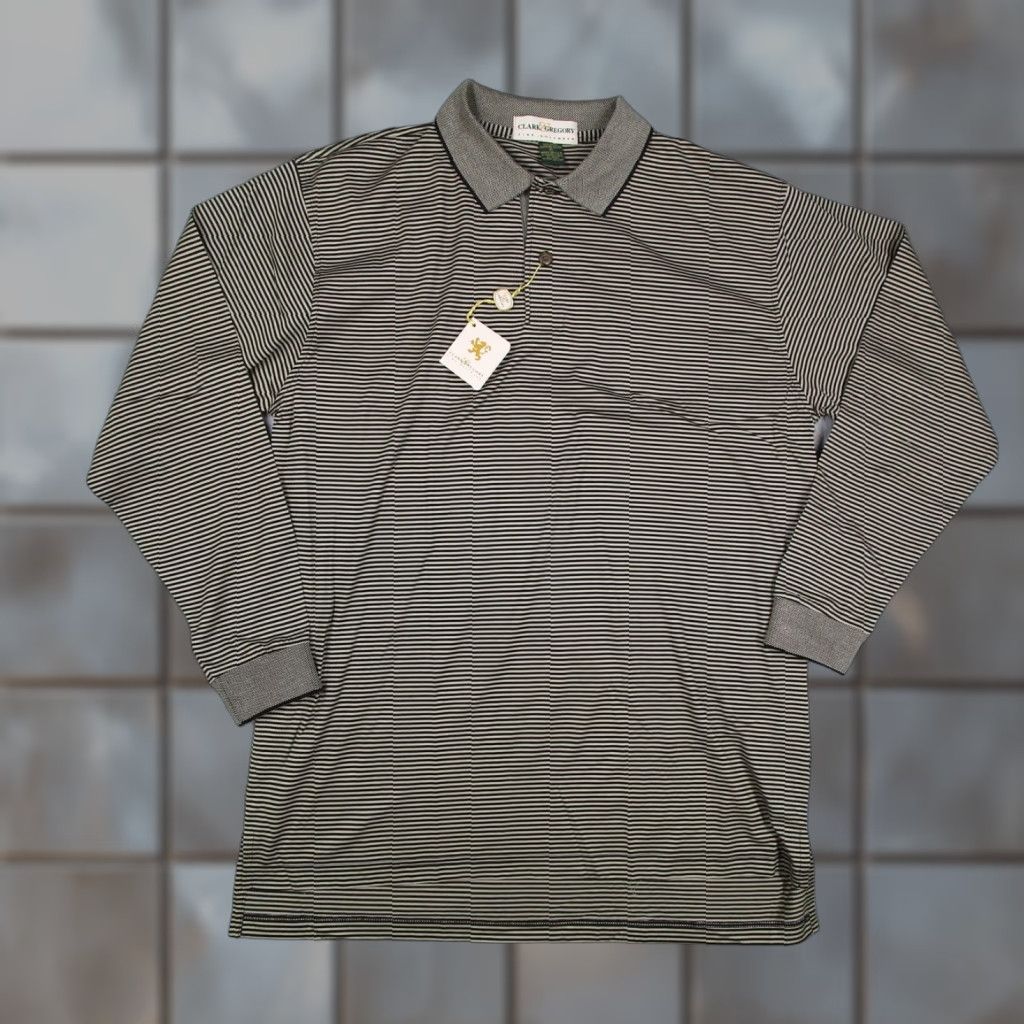 Gregory VINTAGE Clark & Gregory Polo Shirt Mens XL Long Sleeve Golf Made in USA Black Striped Polo Shirt 80s 90s Retro Mens XL Size US XL / EU 56 / 4 - 1 Thumbnail