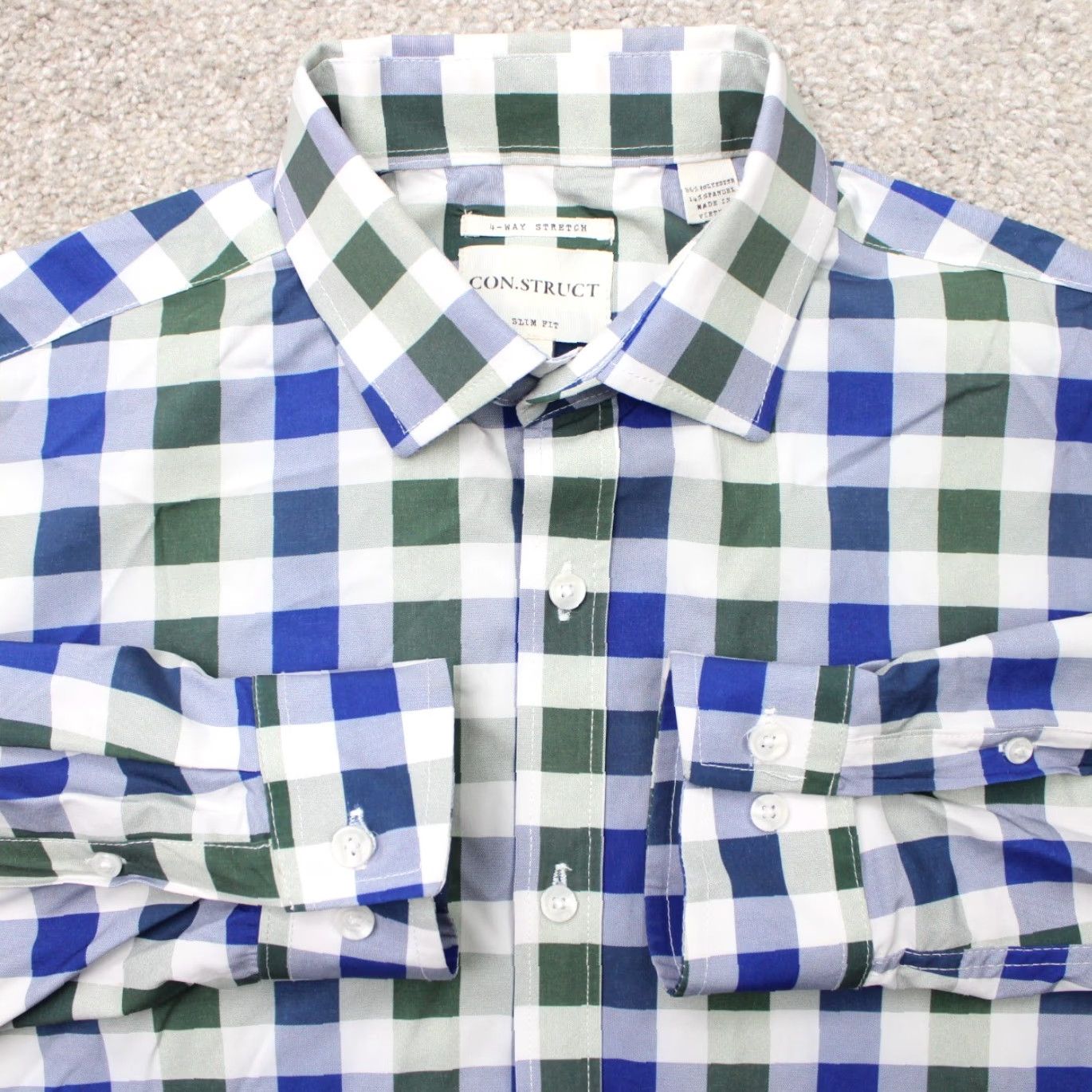 Vintage Construct Shirt Men Large Green Blue Slim Fit 4 Way Stretch Long Sleeve Button Up Shirt Size US L / EU 52-54 / 3 - 2 Thumbnail