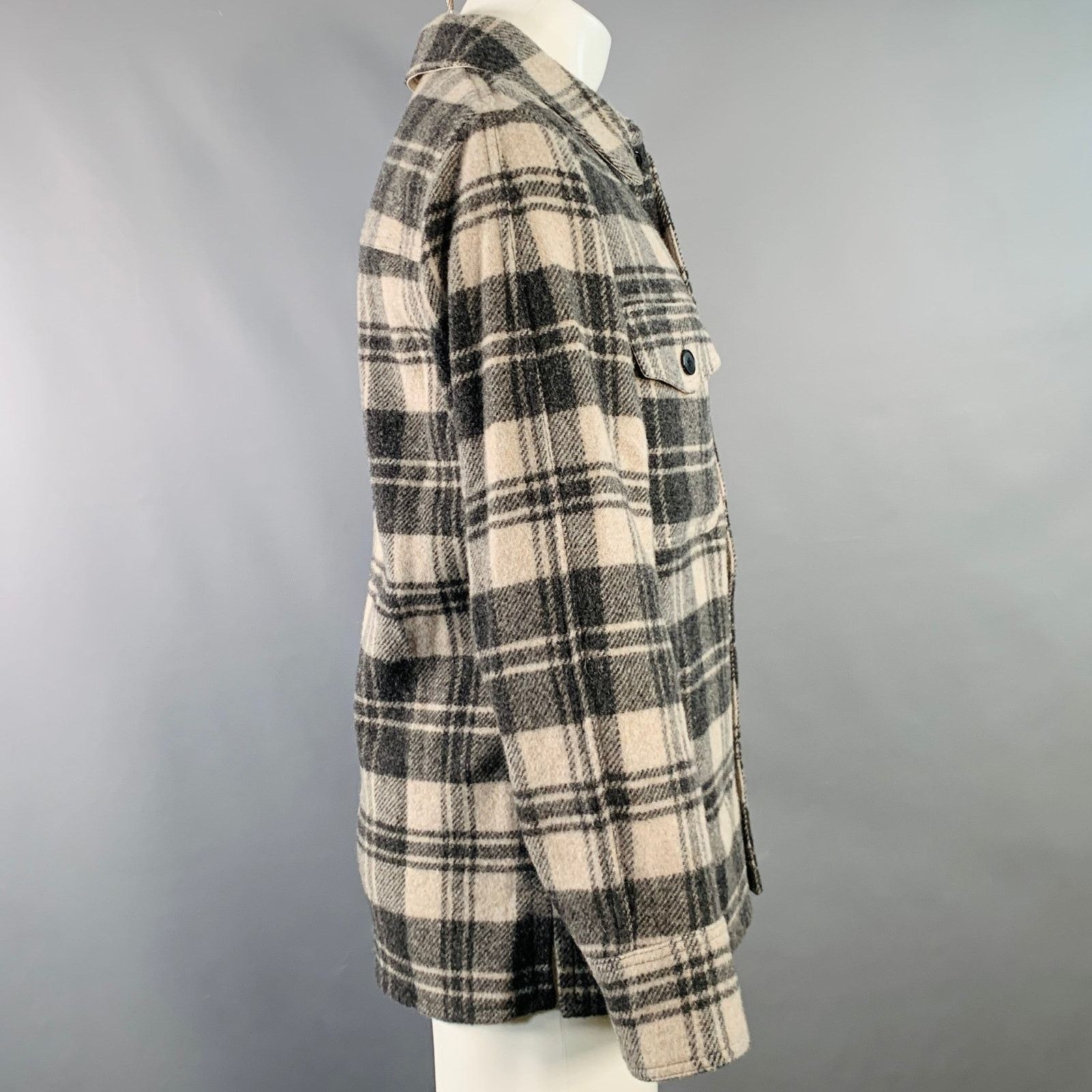 Isabel Marant Gervon Grey Beige Wool Oversized Long Sleeve Shirt Jacket Size US XS / EU 42 / 0 - 3 Thumbnail