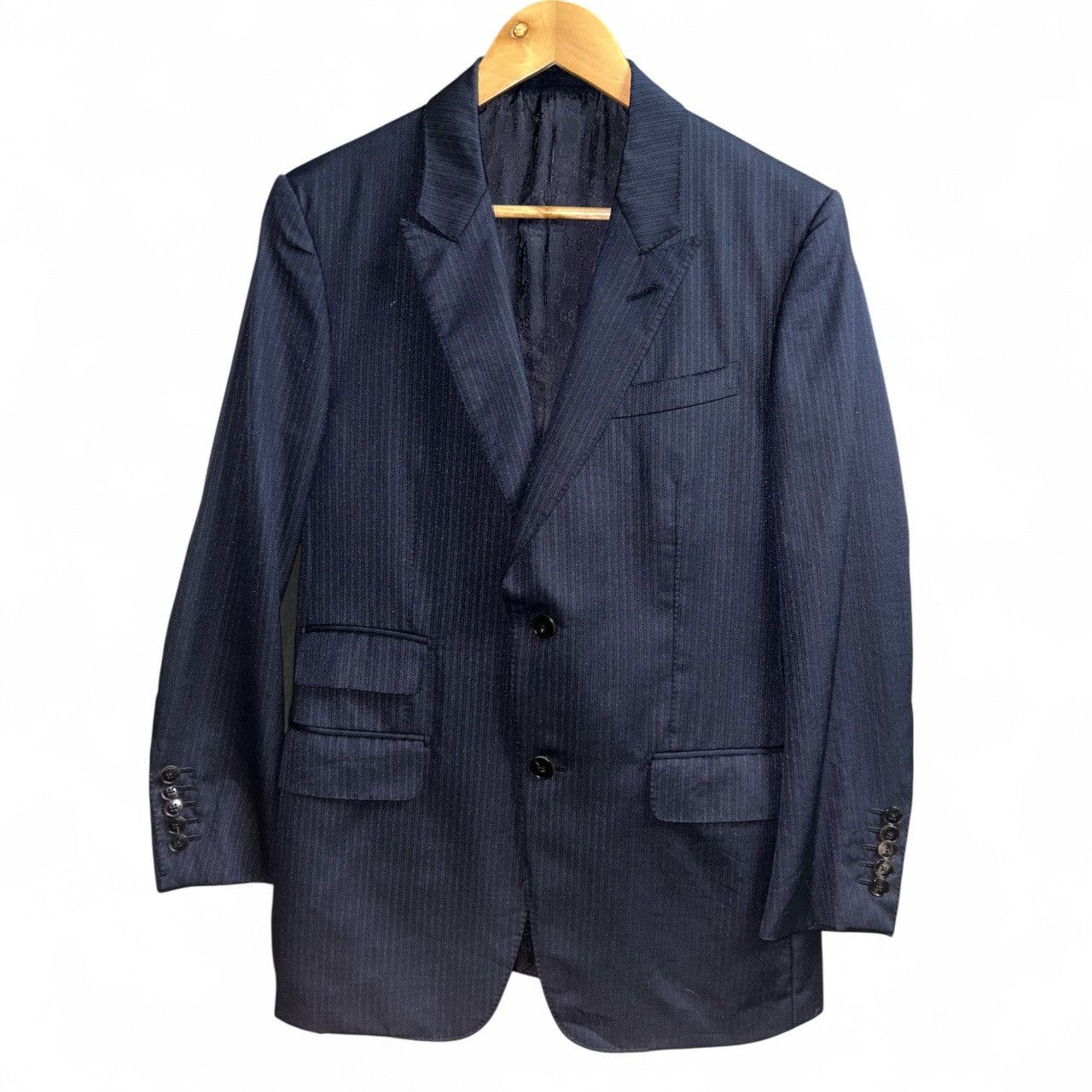 Gucci Mens Navy Printstripe Wool Silk Blend Blazer Size 48R - 1 Thumbnail