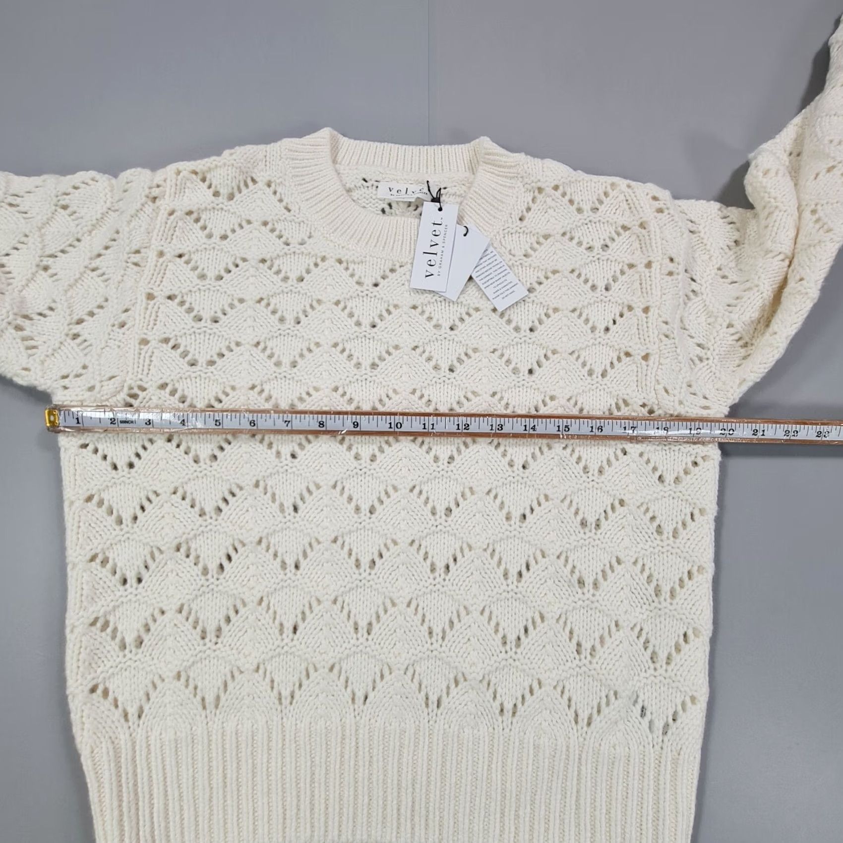 Velvet Velvet by Graham & Spencer Jumper Womens Ivory Open-Knit Pullover Crew Neck Long Sleeve Large Nola Novelty Pointelle Knit Pullover Size L / US 10 / IT 46 - 5 Thumbnail