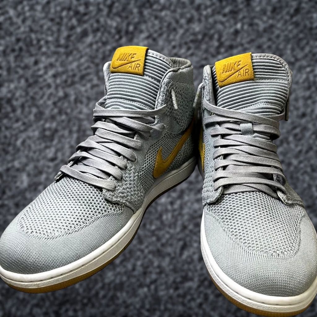 Nike Nike Aj1 Flyknit High Cut Sneaker Men 12.0US Gray/Yellow LTD Original Collection Size US 12 / EU 45 - 1 Thumbnail