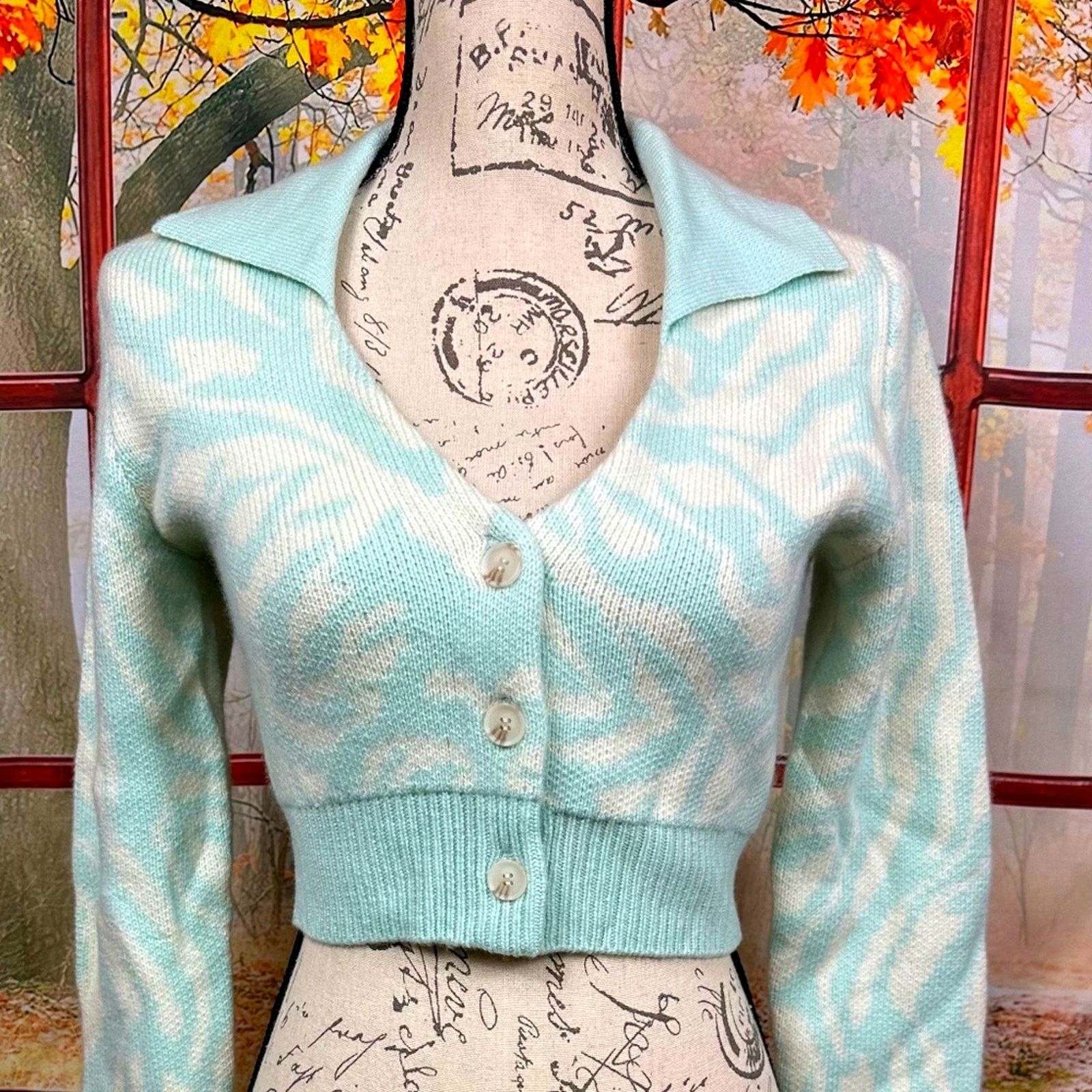 NAADAM Naadam Cashmino Marled Collared Cardigan Blue/White S Size S / US 4 / IT 40 - 2 Thumbnail