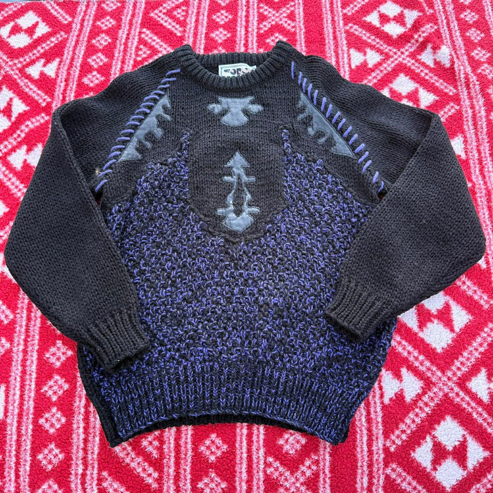 Other Vintage 80s Forum Chunky Knit Sweater L Gray Leather Purple Size US L / EU 52-54 / 3 - 1 Thumbnail