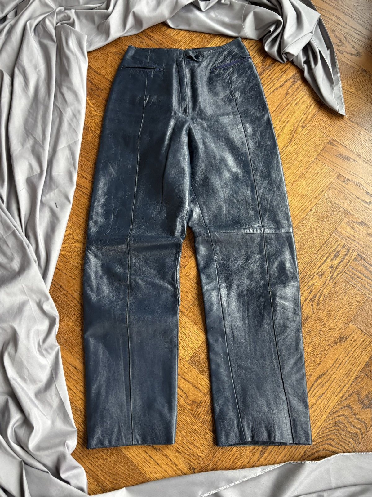 Indian Motorcycle × Leather × Vintage True Vintage Leather Pants Blue High Waisted 60s Motorcycle Size 24" / US 00 / IT 34 - 2 Thumbnail