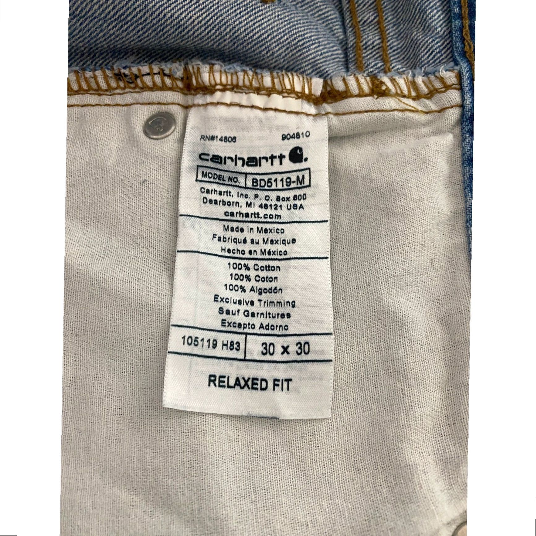 Carhartt Carhartt Jeans 30x30 Blue Medium Wash Relaxed Straight Leg 5-Pocket Denim Mens BD5119-M VW Size US 30 / EU 46 - 6 Thumbnail