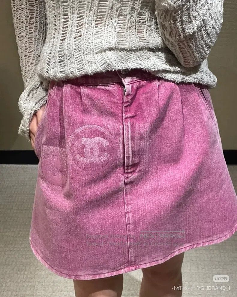 Chanel Chanel Pink logo letter double C denim skirt short skirt Size 26" / US 2 / IT 38 - 7 Thumbnail