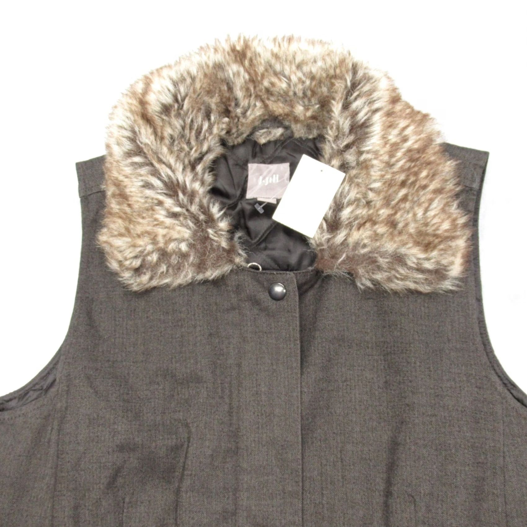 J. Jill J Jill Vest Womens Medium Brown Pockets Cinch Waist Faux Fur Collar Full Zip NEW Size M / US 6-8 / IT 42-44 - 6 Thumbnail
