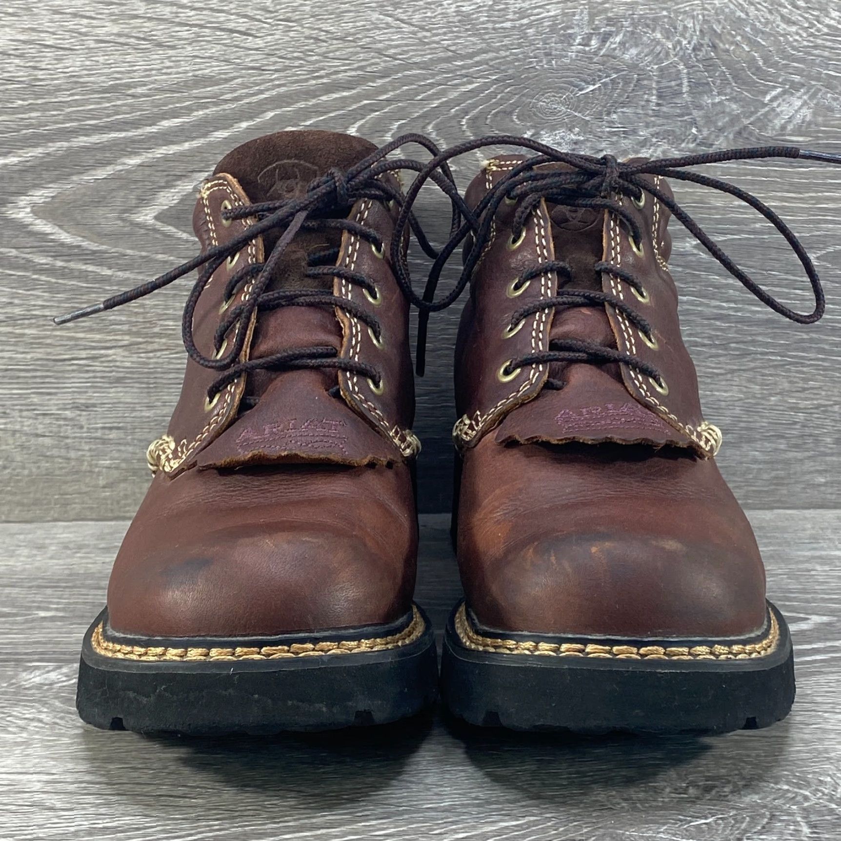 Ariat Ariat Womans 6.5 B Brown Leather Cowboy Boots Lace Up Kiltie Canyon Western Work Size US 4 / IT 34 - 4 Thumbnail
